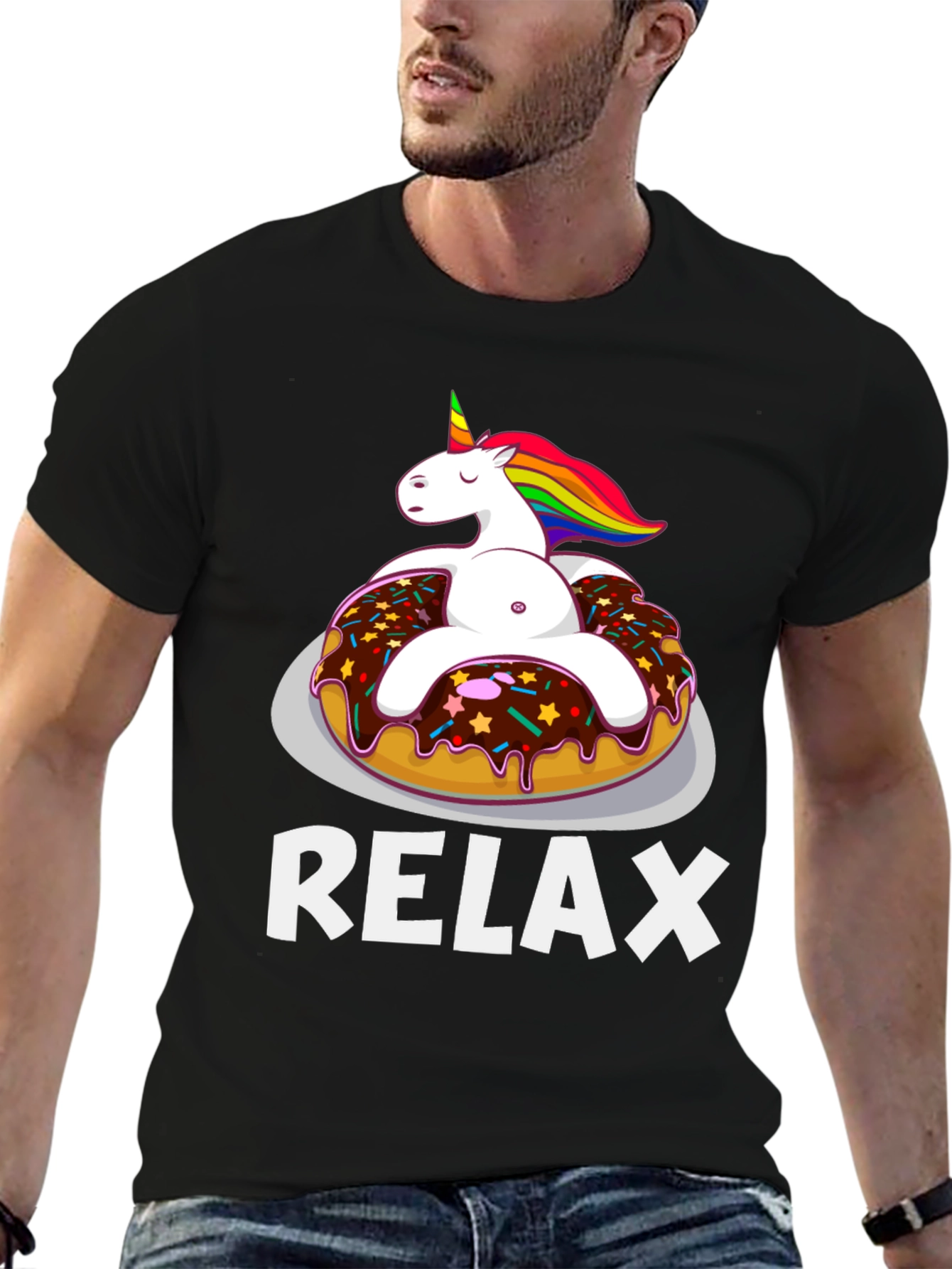 Black Relax Unicorn Donut T-Shirt - Comfort & Style view 6