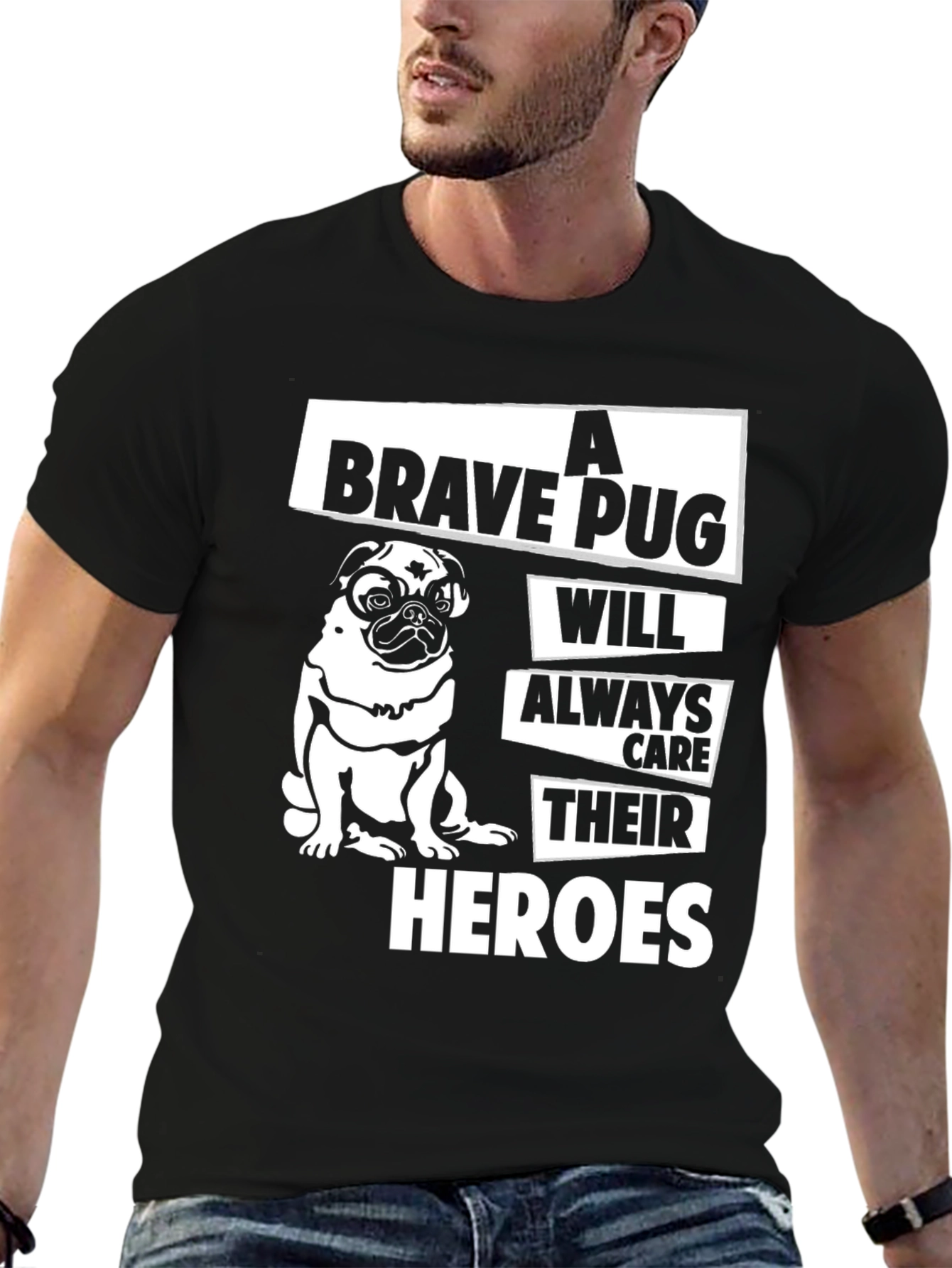 Black Brave Pug Hero Graphic Tee view 6