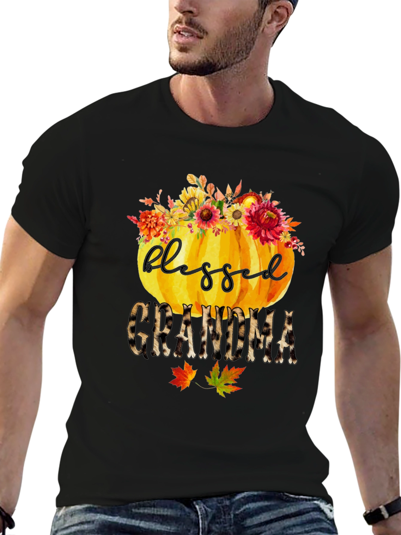 Black Blessed Grandma Pumpkin T-Shirt - Fall Apparel view 6