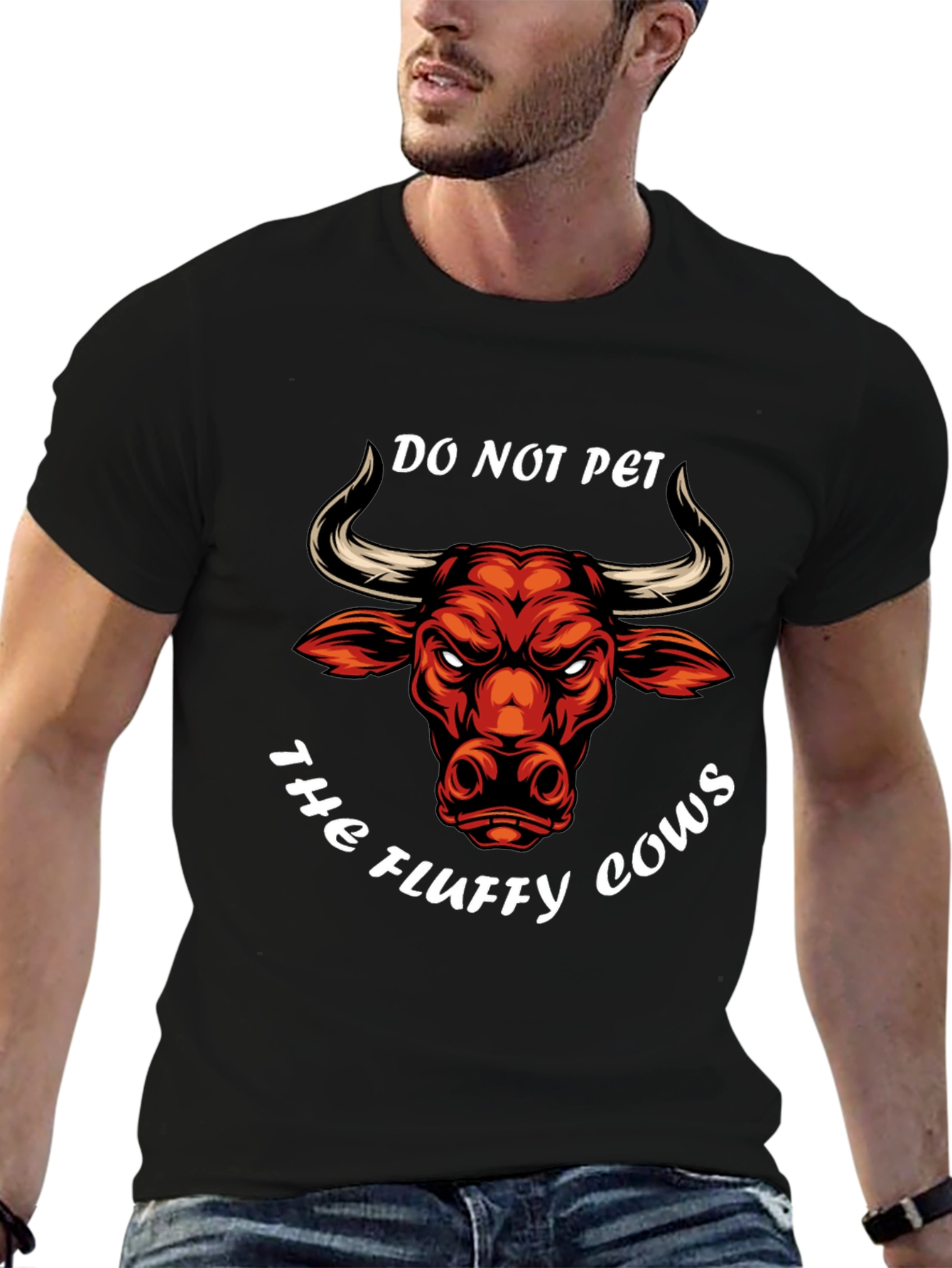 Black Do Not Pet the Fluffy Cows T-Shirt view 6