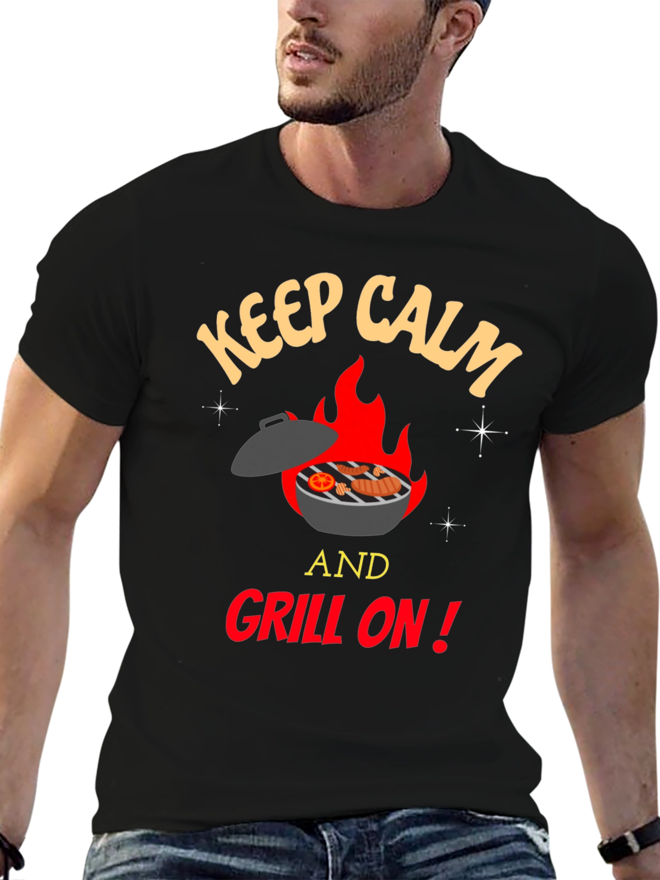 Black Keep Calm and Grill On T-Shirt - BBQ Lover's Tee view 6