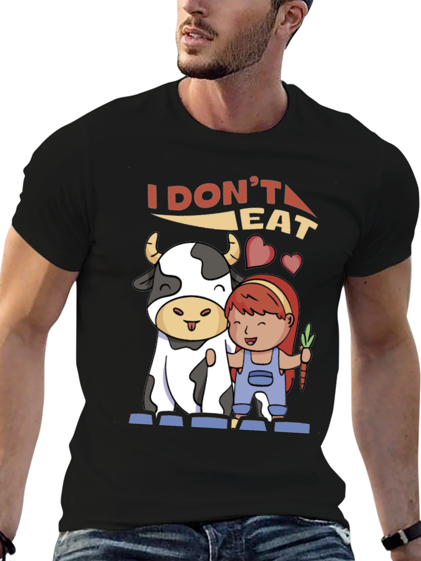 Black Vegan T-Shirt: I Don't Eat Meat Graphic Tee view 6