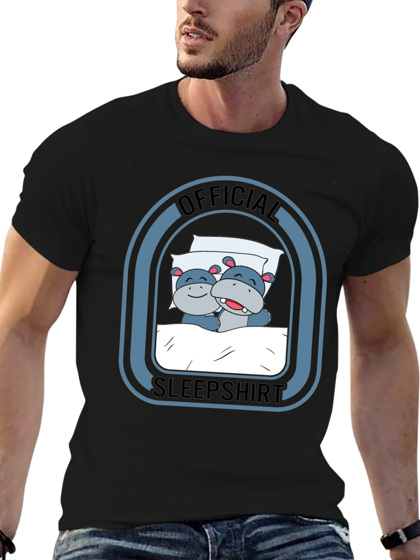 Black Official Sleepshirt: Hippo Pajama Tee view 6