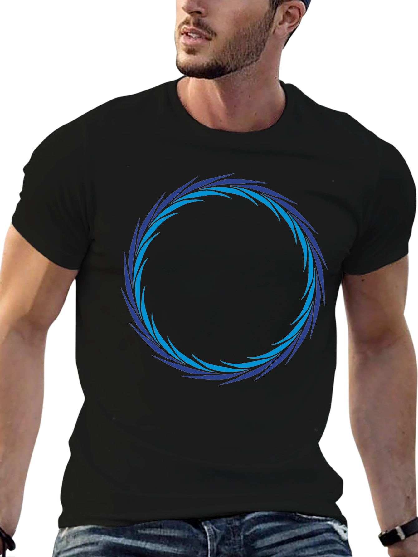 Black Abstract Circle Graphic Tee - Black Casual Shirt view 6