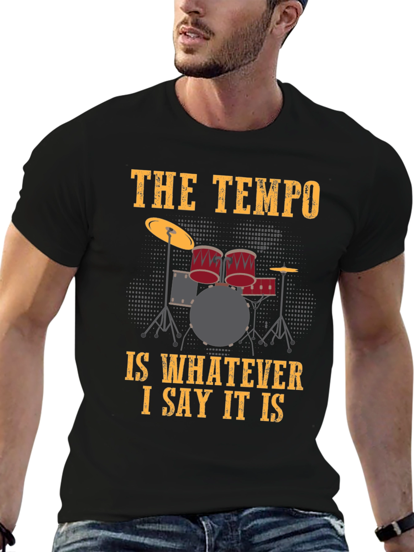 Black Drummer's Tempo T-Shirt - Funny Music Tee view 6