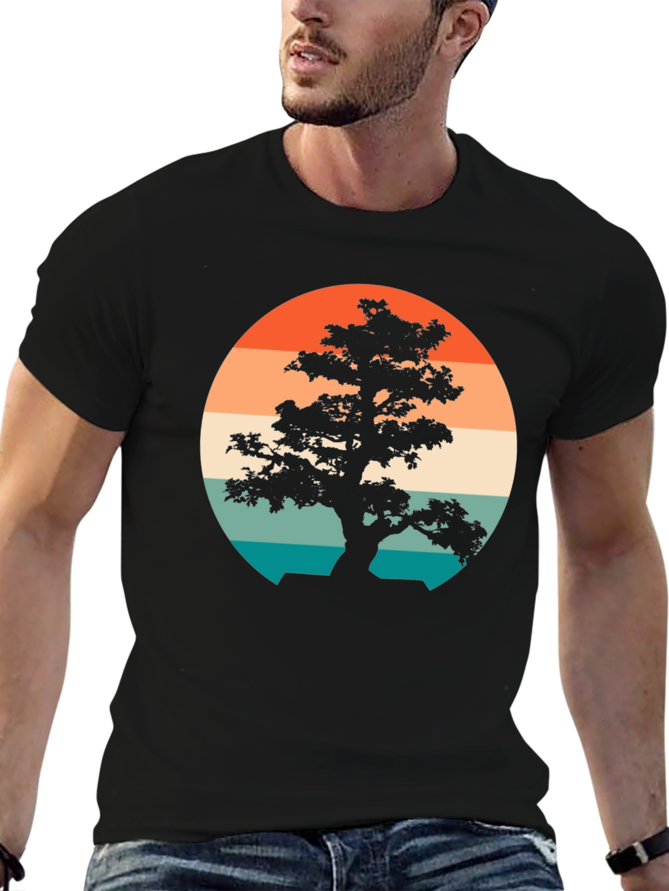 Black Retro Bonsai Tree T-Shirt view 6