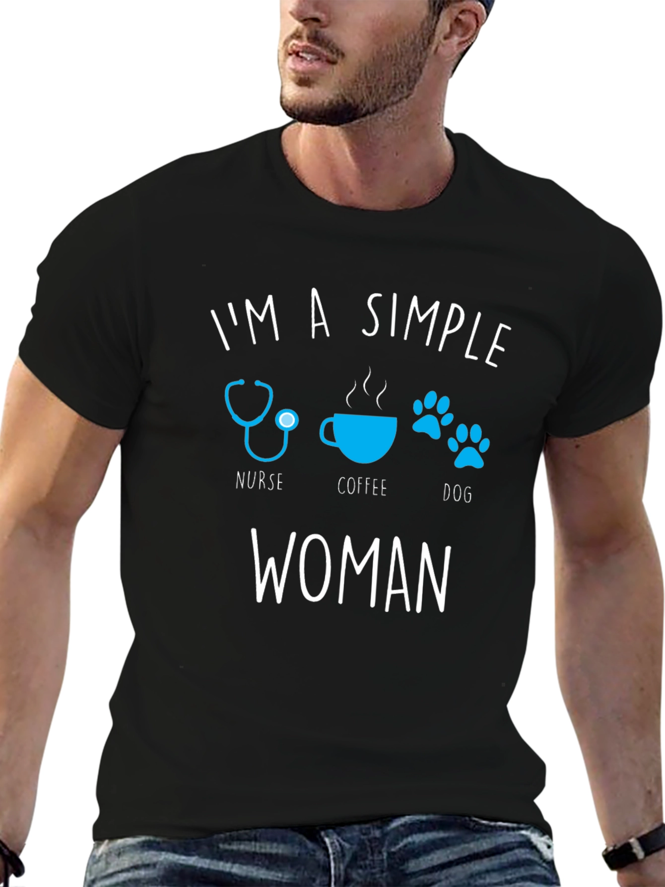 Black Simple Nurse Coffee Dog Woman T-Shirt view 6