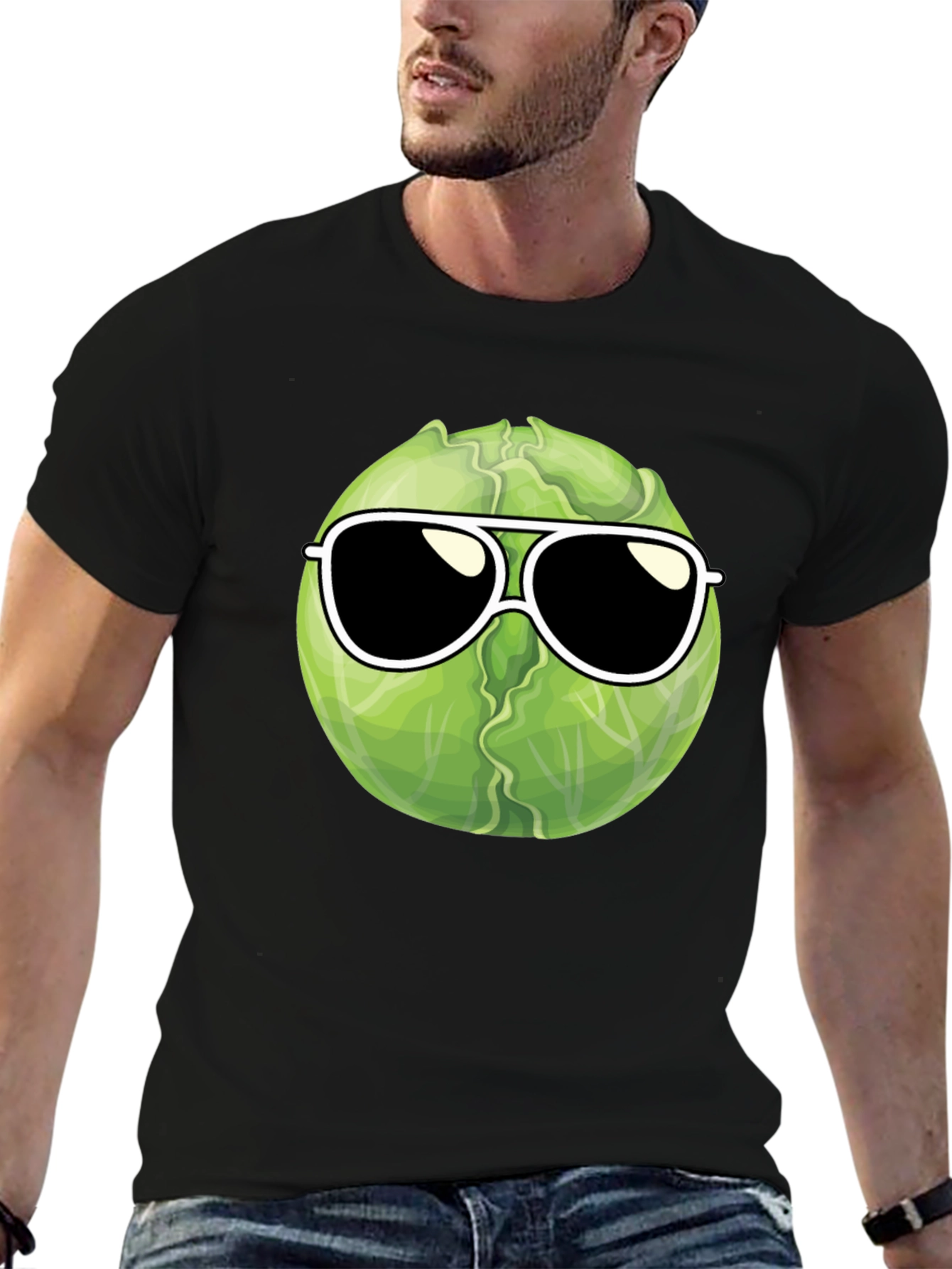 Black Cool Cabbage T-Shirt - Sunglasses Design view 6