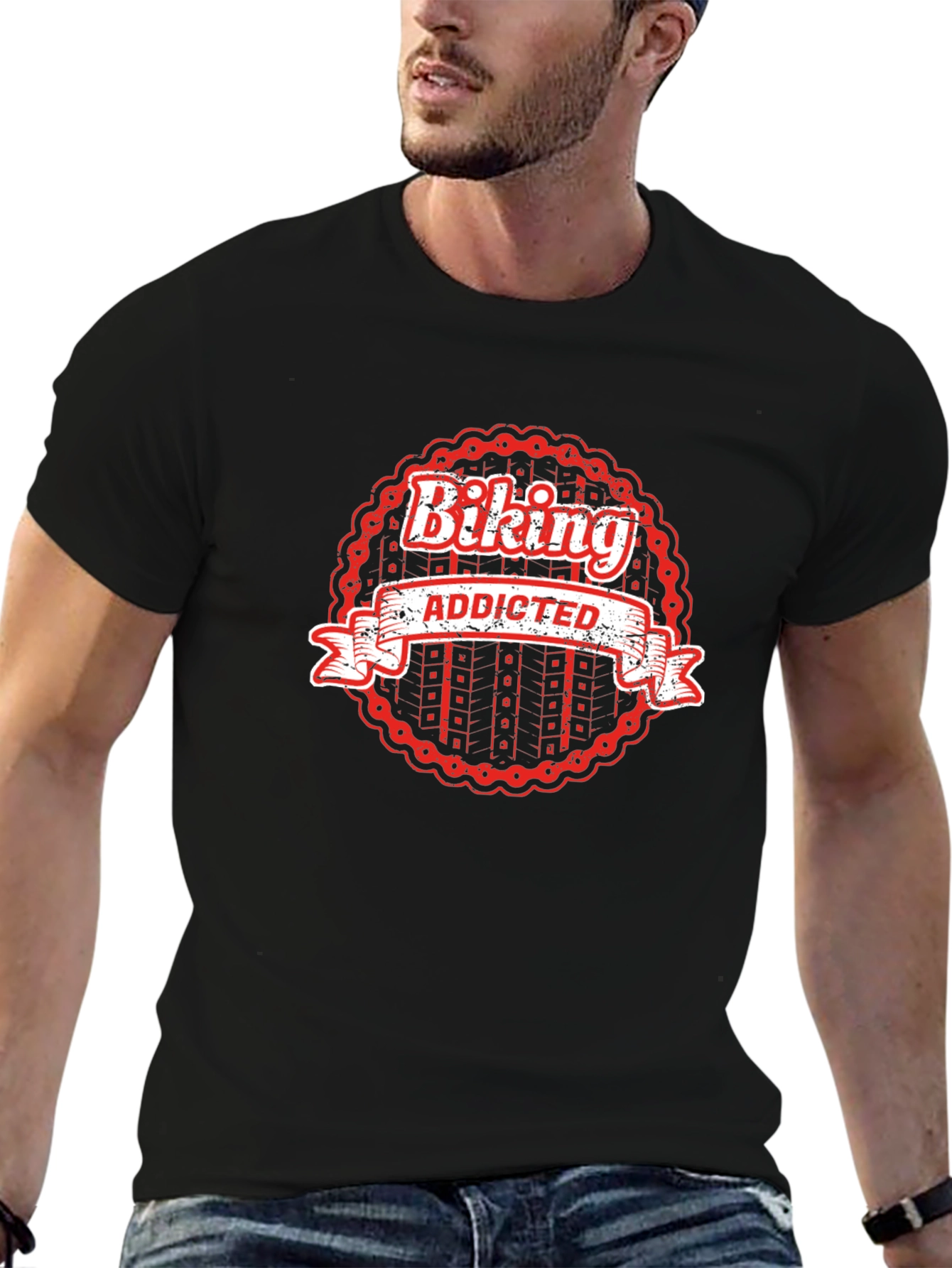 Black Biking Addicted Graphic Tee - Black view 6