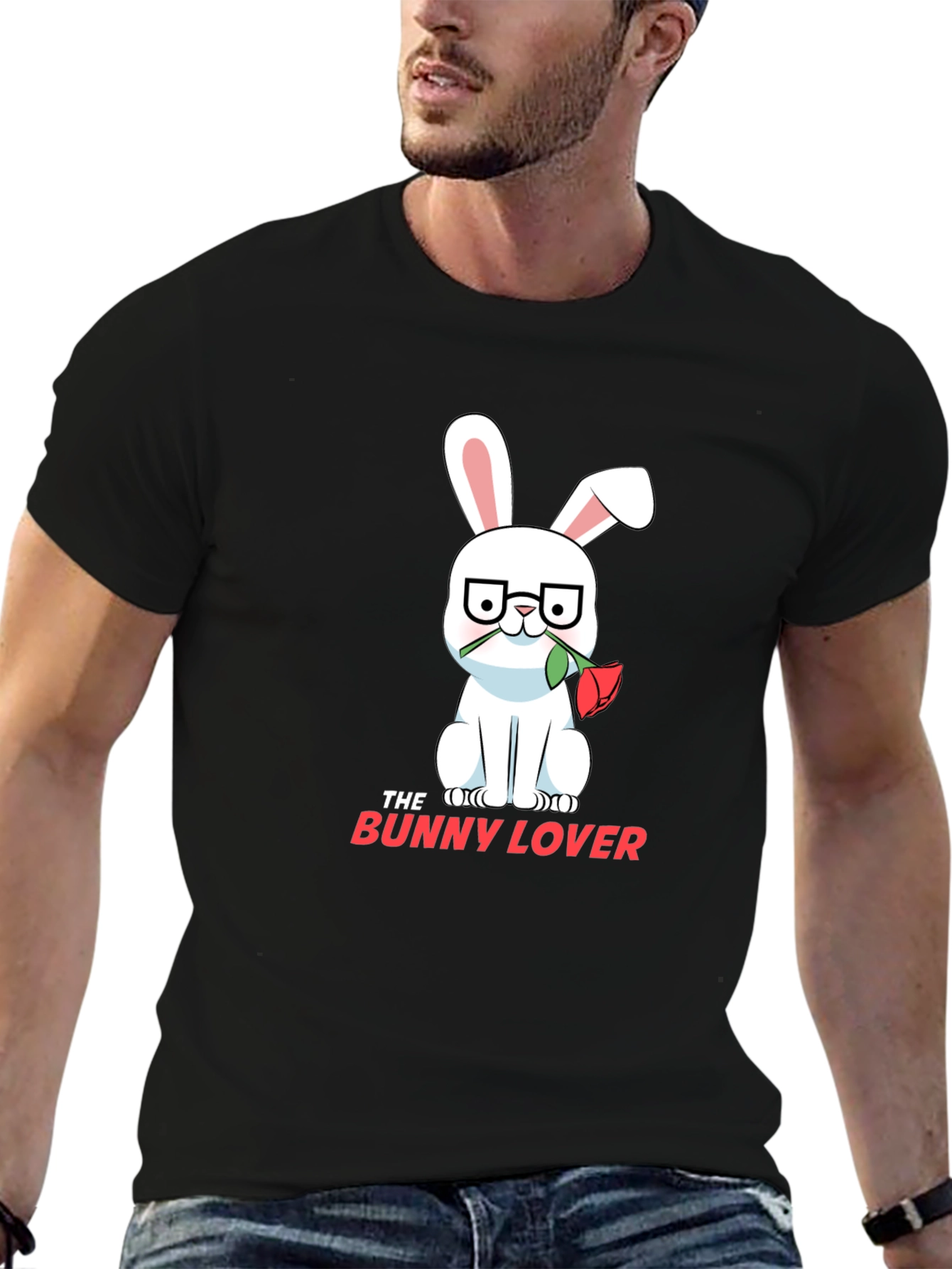 Black The Bunny Lover T-Shirt - Cute Rabbit Design view 6