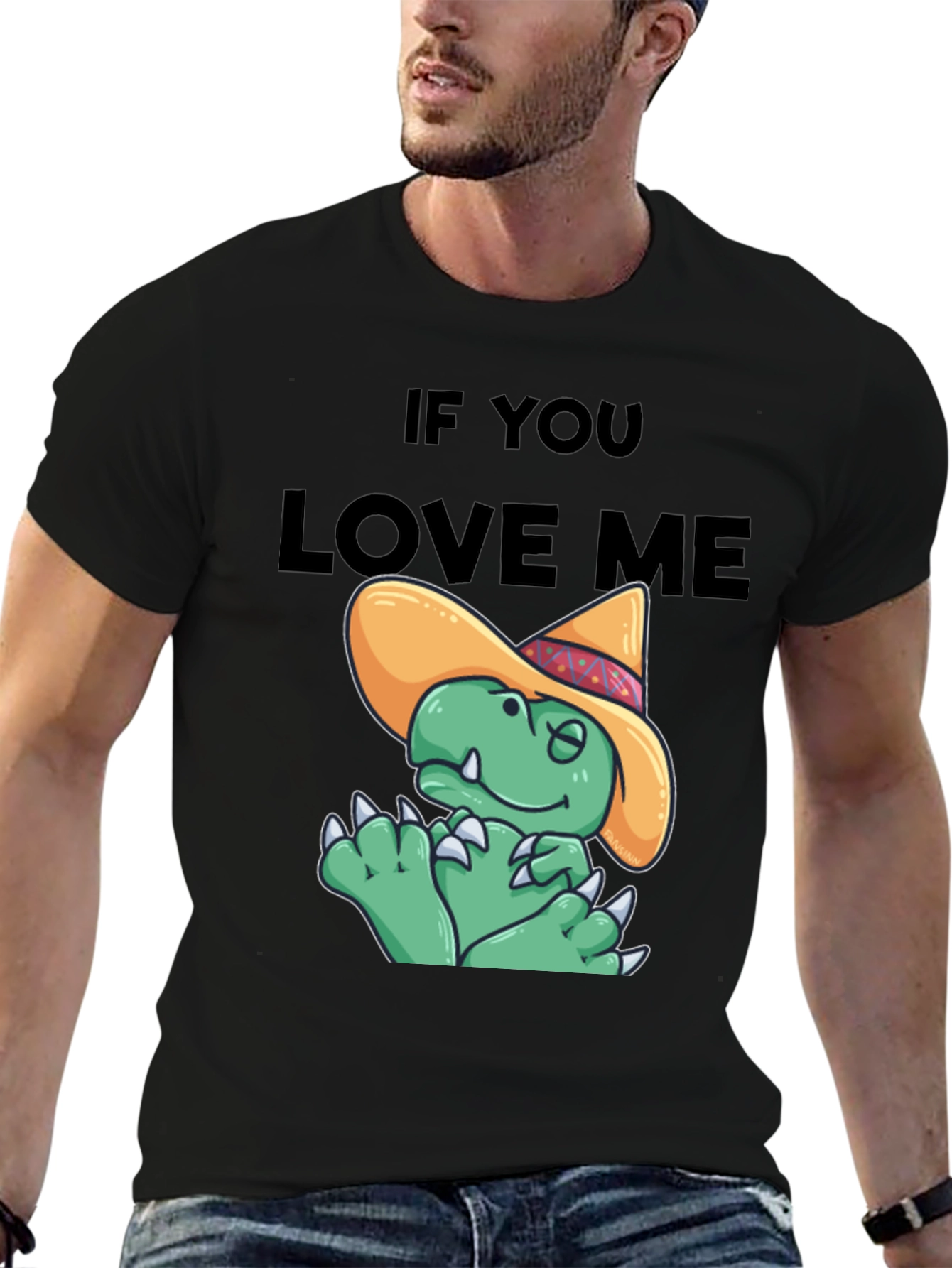 Black If You Love Me Funny Dinosaur T-Shirt view 6