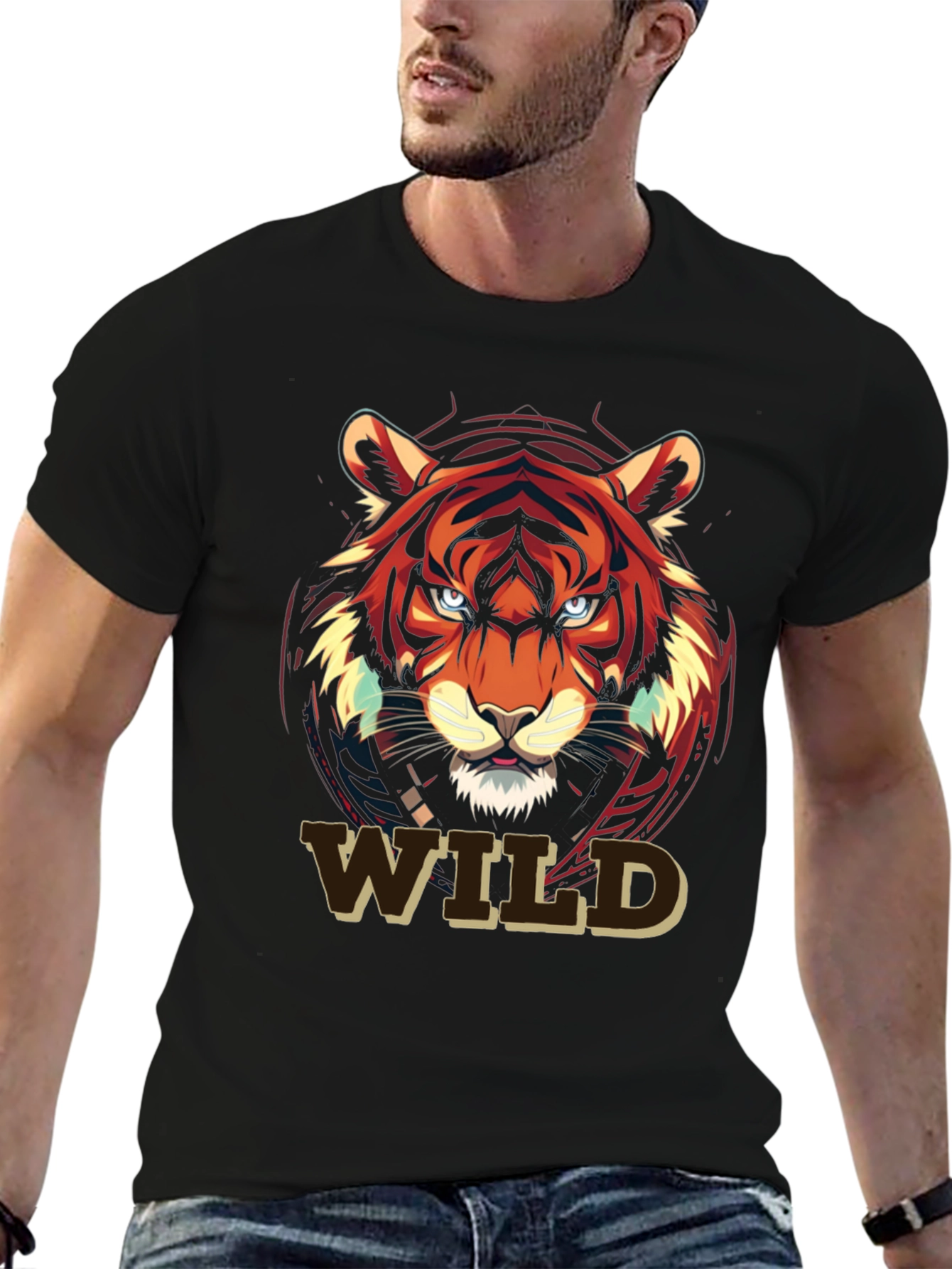 Black Wild Tiger Graphic Print T-Shirt view 6