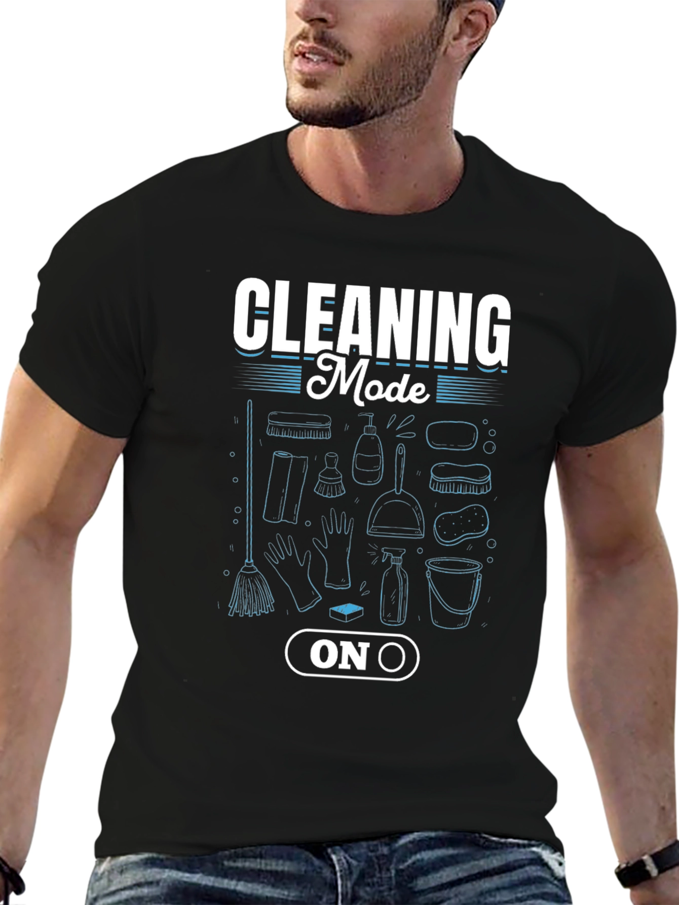 Black Cleaning Mode On Black Graphic T-Shirt view 6