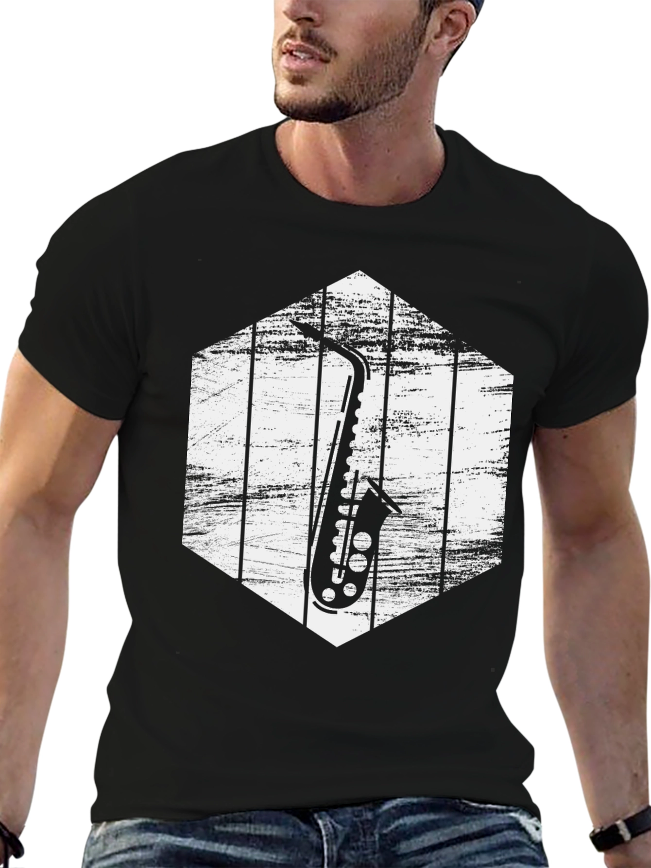 Black Saxophone Graphic Tee - Music Lover Shirt view 6