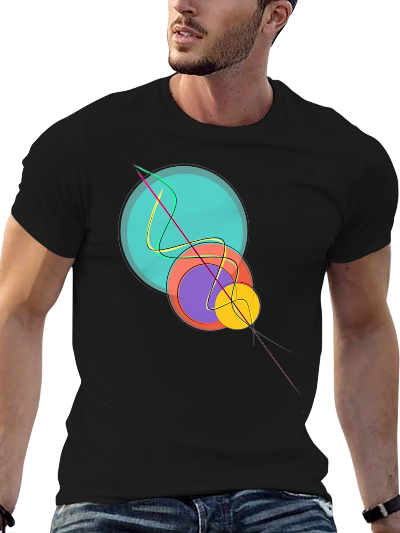 Black Abstract Graphic Print Black T-Shirt view 6