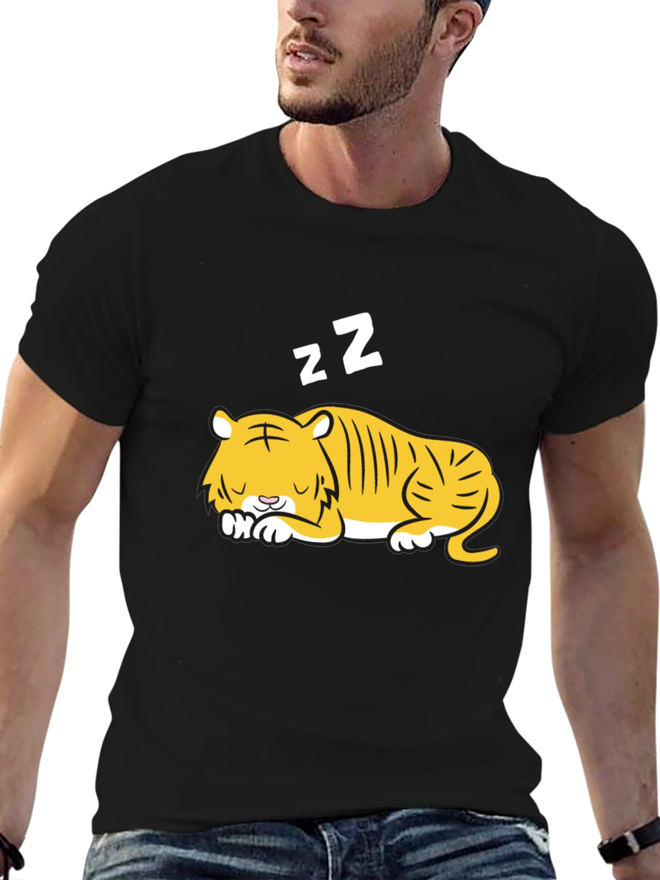 Black Sleeping Tiger Graphic Tee - Black view 6