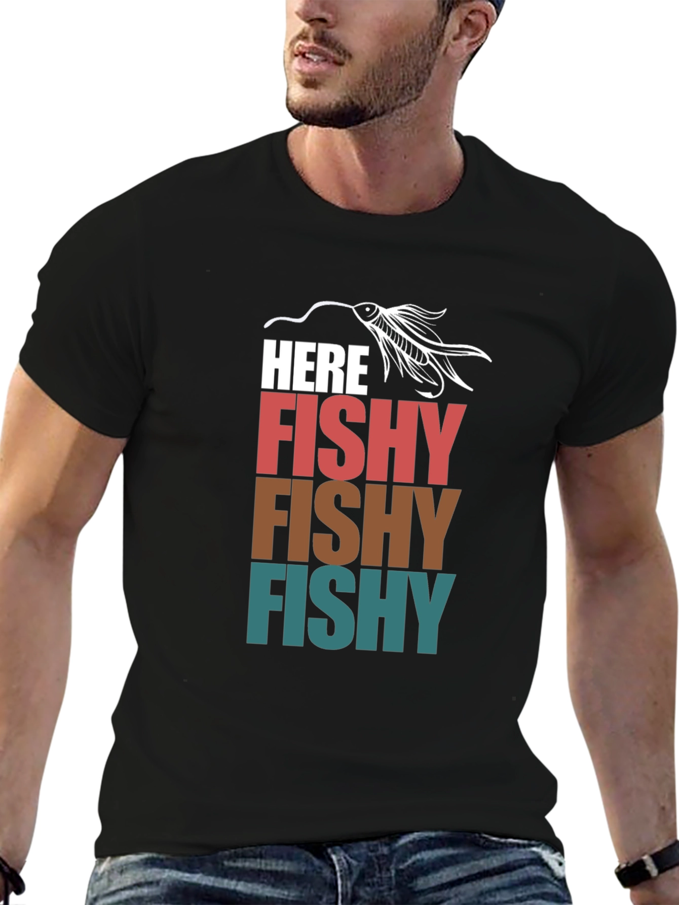 Black Here Fishy T-Shirt Fishing Lure Tee view 6