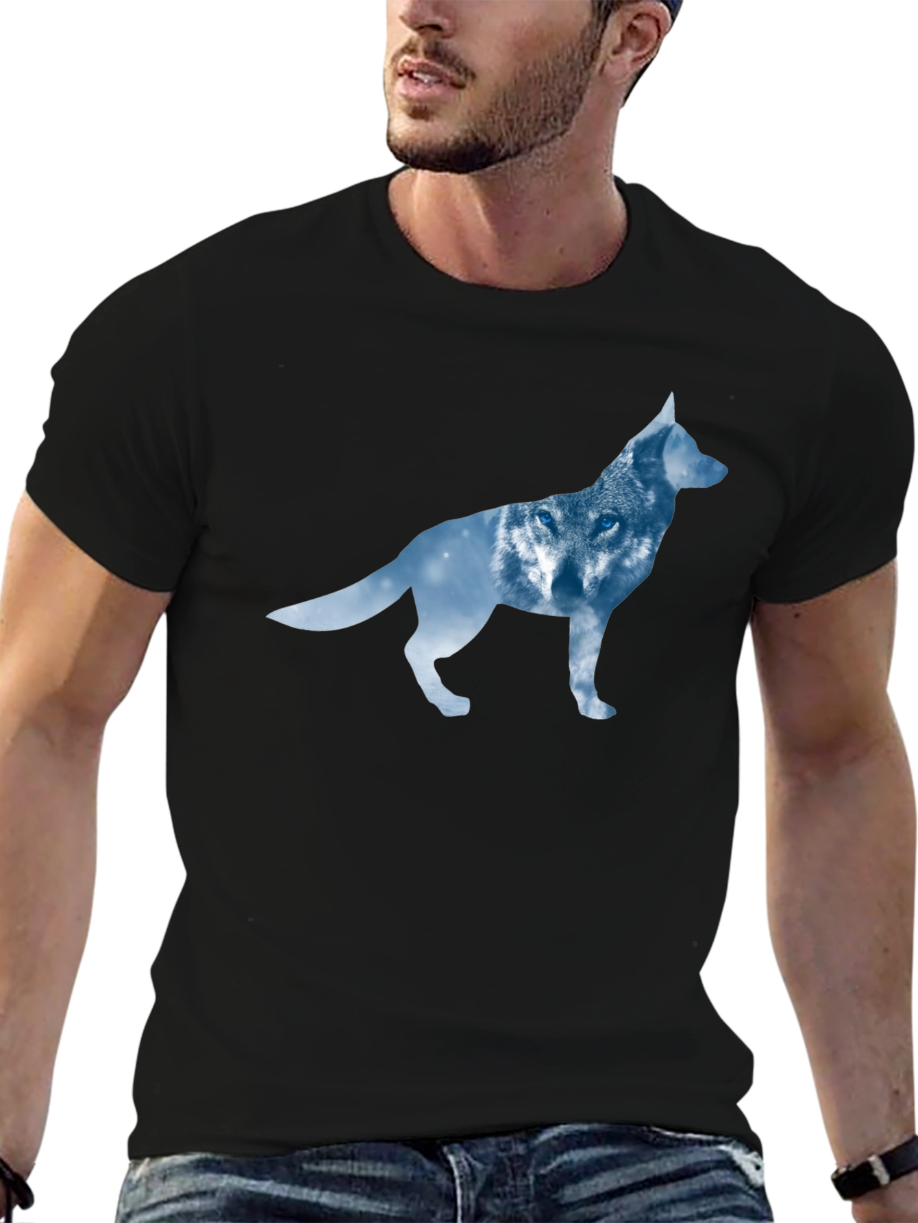 Black Wolf Silhouette T-Shirt - Modern Graphic Tee view 6