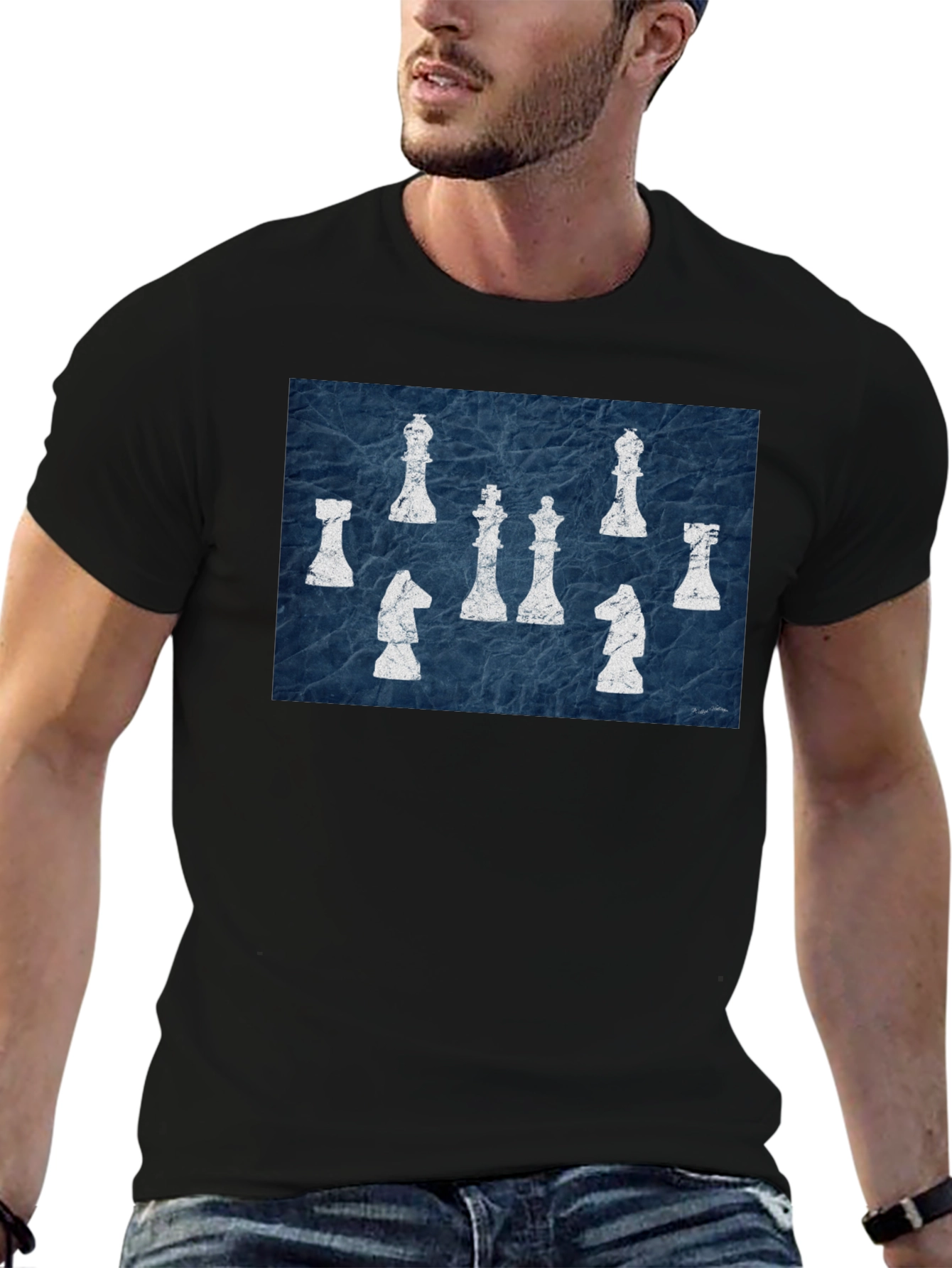 Black Chess Piece Graphic Tee - Black Cotton Casual Shirt view 6