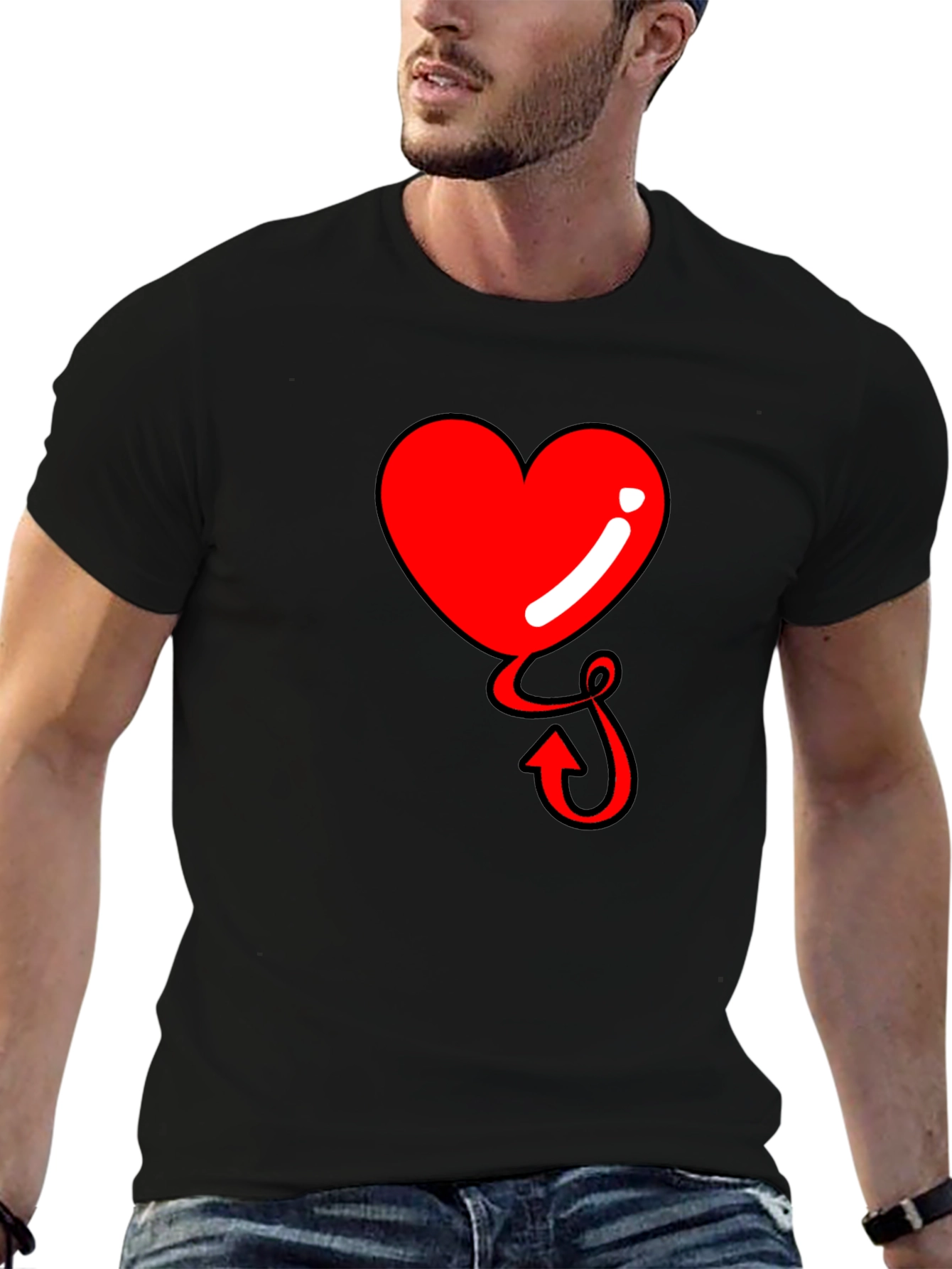 Black Heart Devil Tail Tee - Men's Black T-Shirt view 6