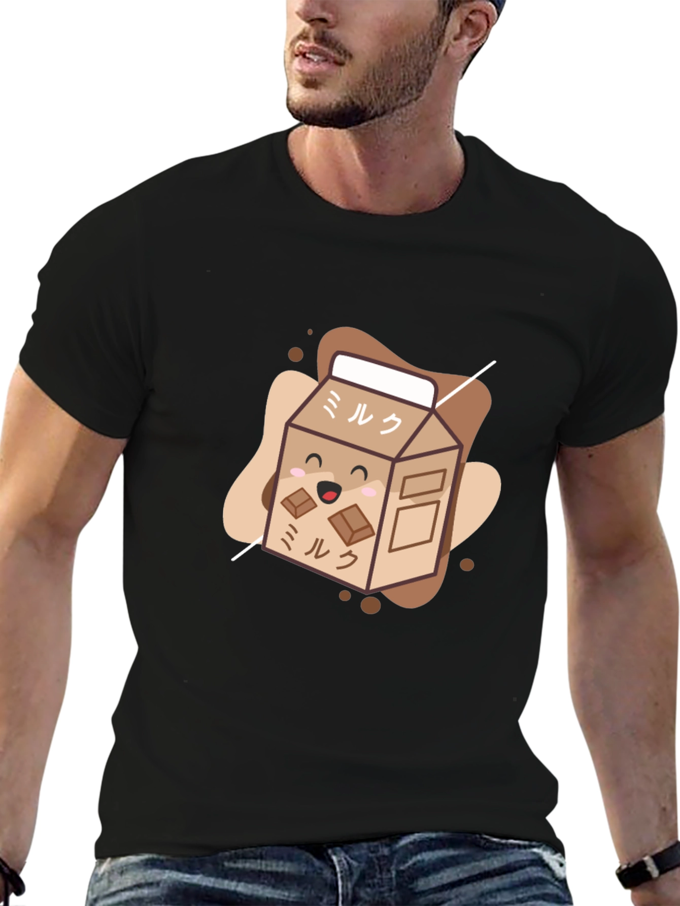 Black Kawaii Chocolate Milk Carton T-Shirt view 6