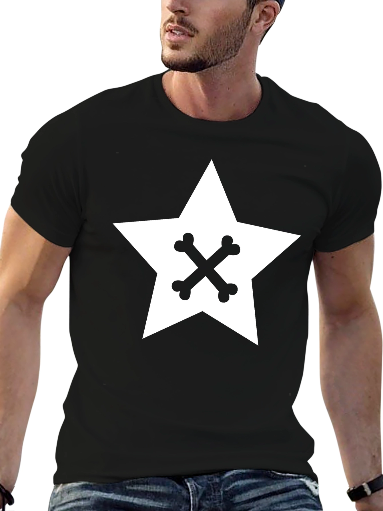 Black Star & Bones Graphic Tee - Cool Black Shirt view 6
