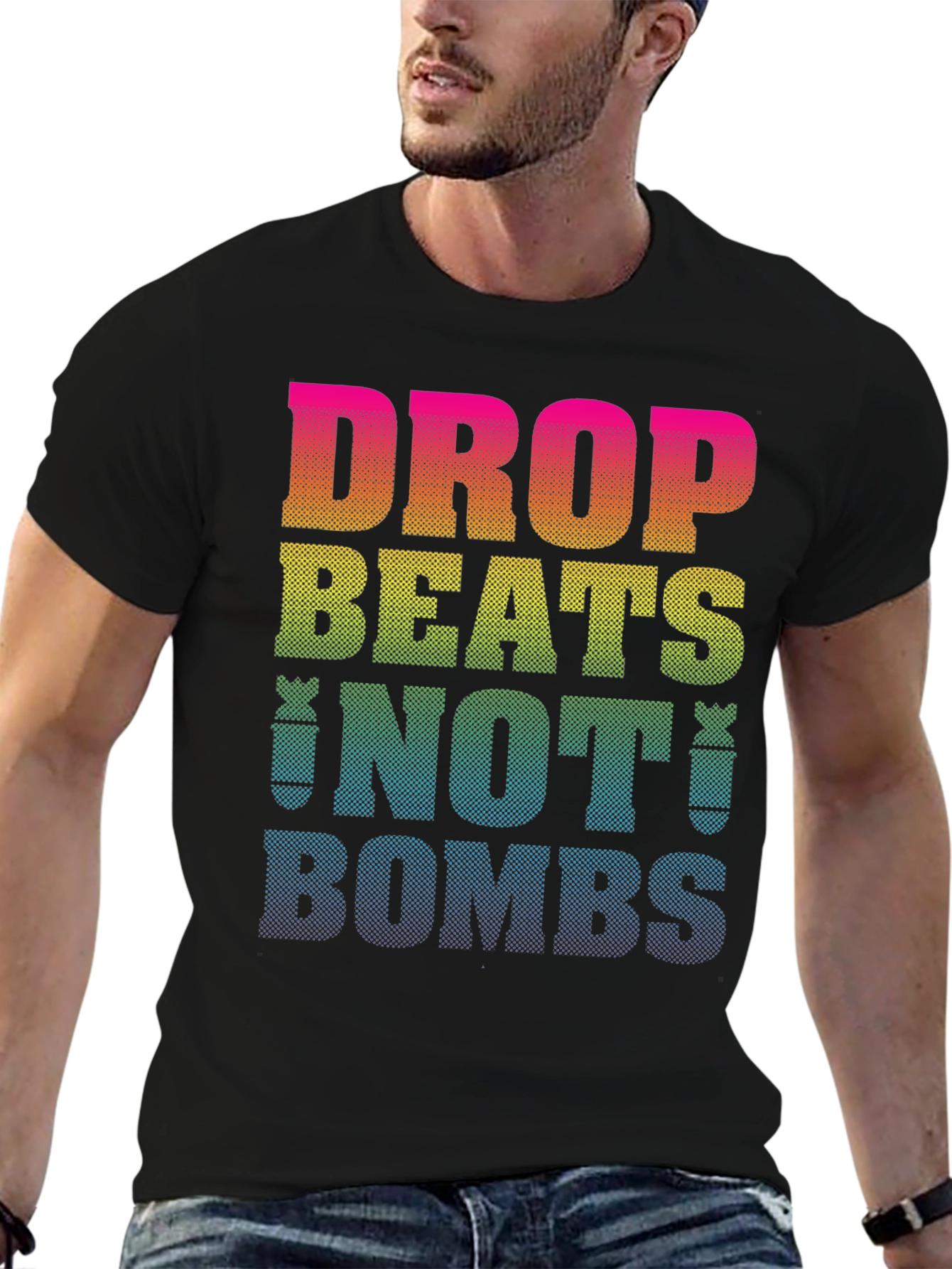 Black Drop Beats Not Bombs Graphic T-Shirt view 6
