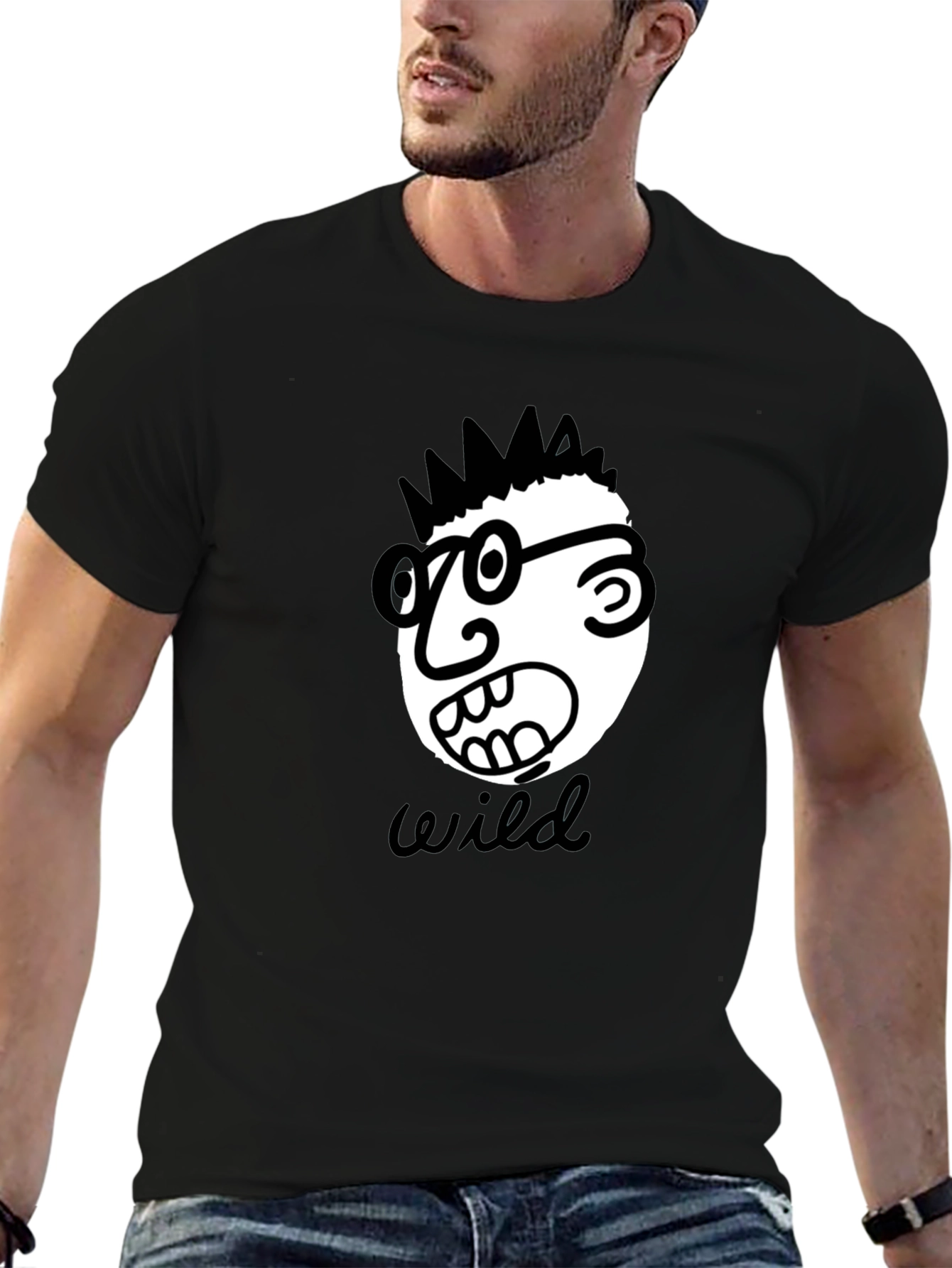 Black Wild Cartoon Face Black T-Shirt view 6