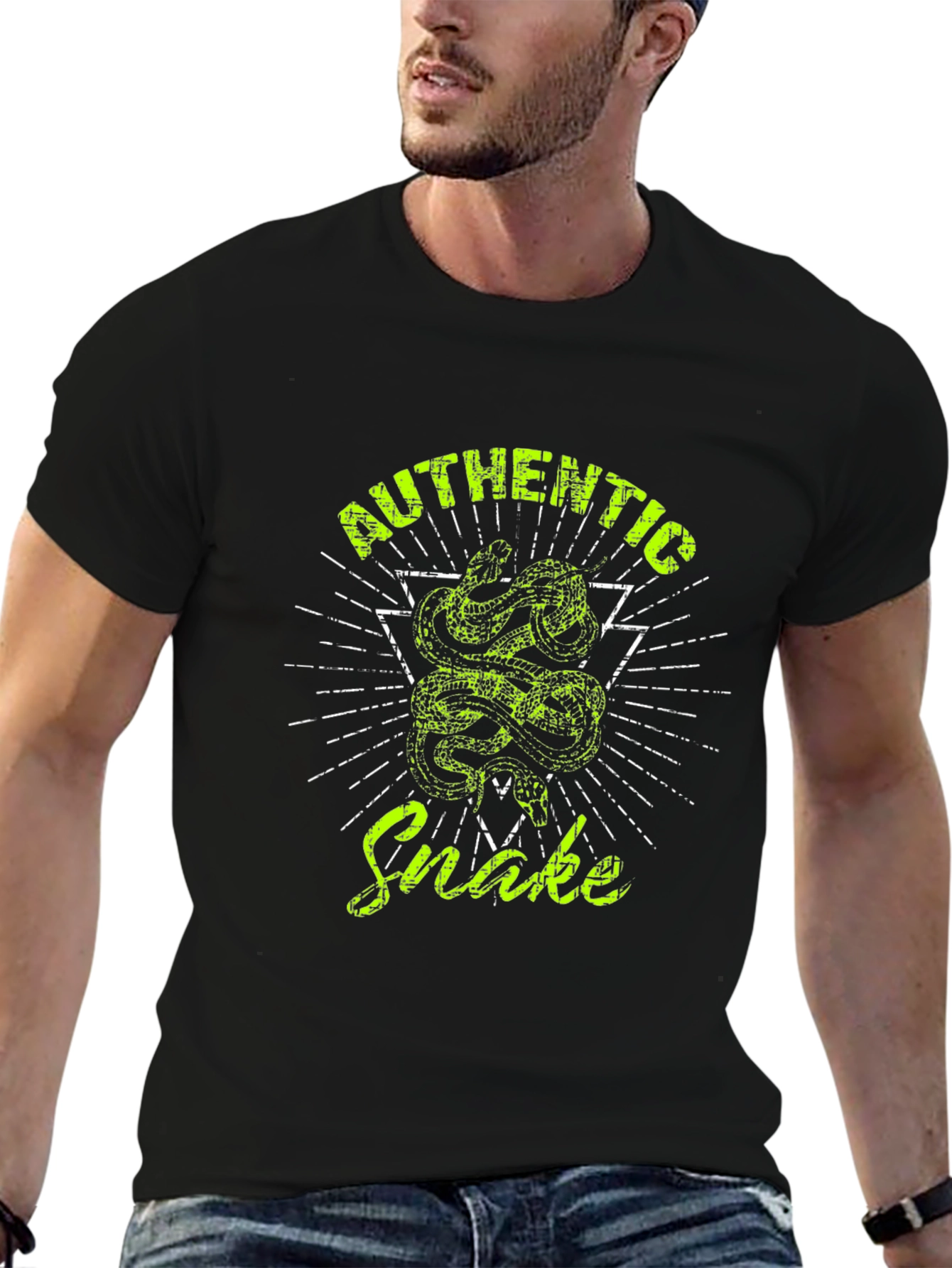 Black Authentic Snake Graphic Print Black T-Shirt view 6