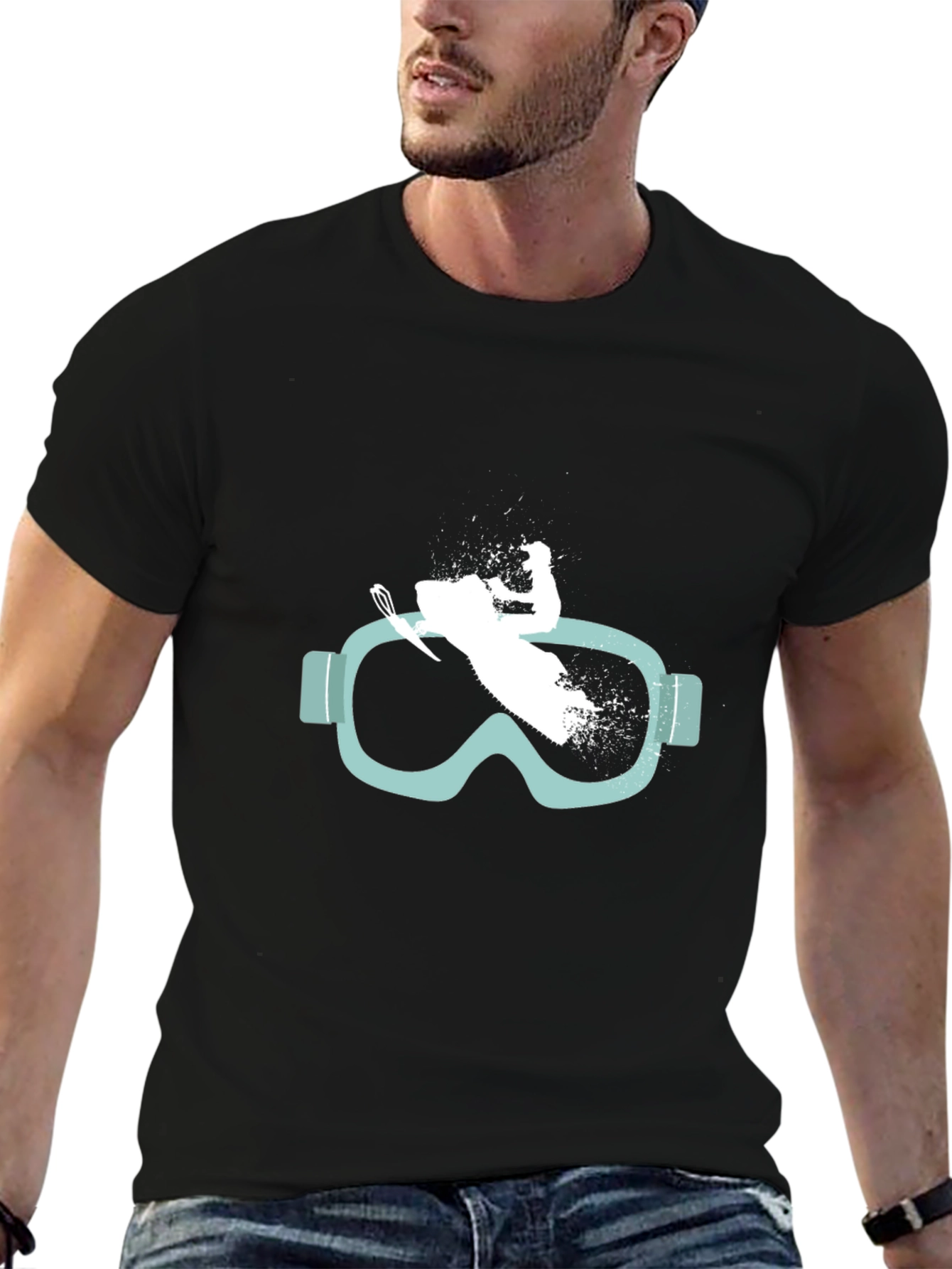 Black Ski Goggles T-Shirt - Stylish Winter Sports Tee view 6