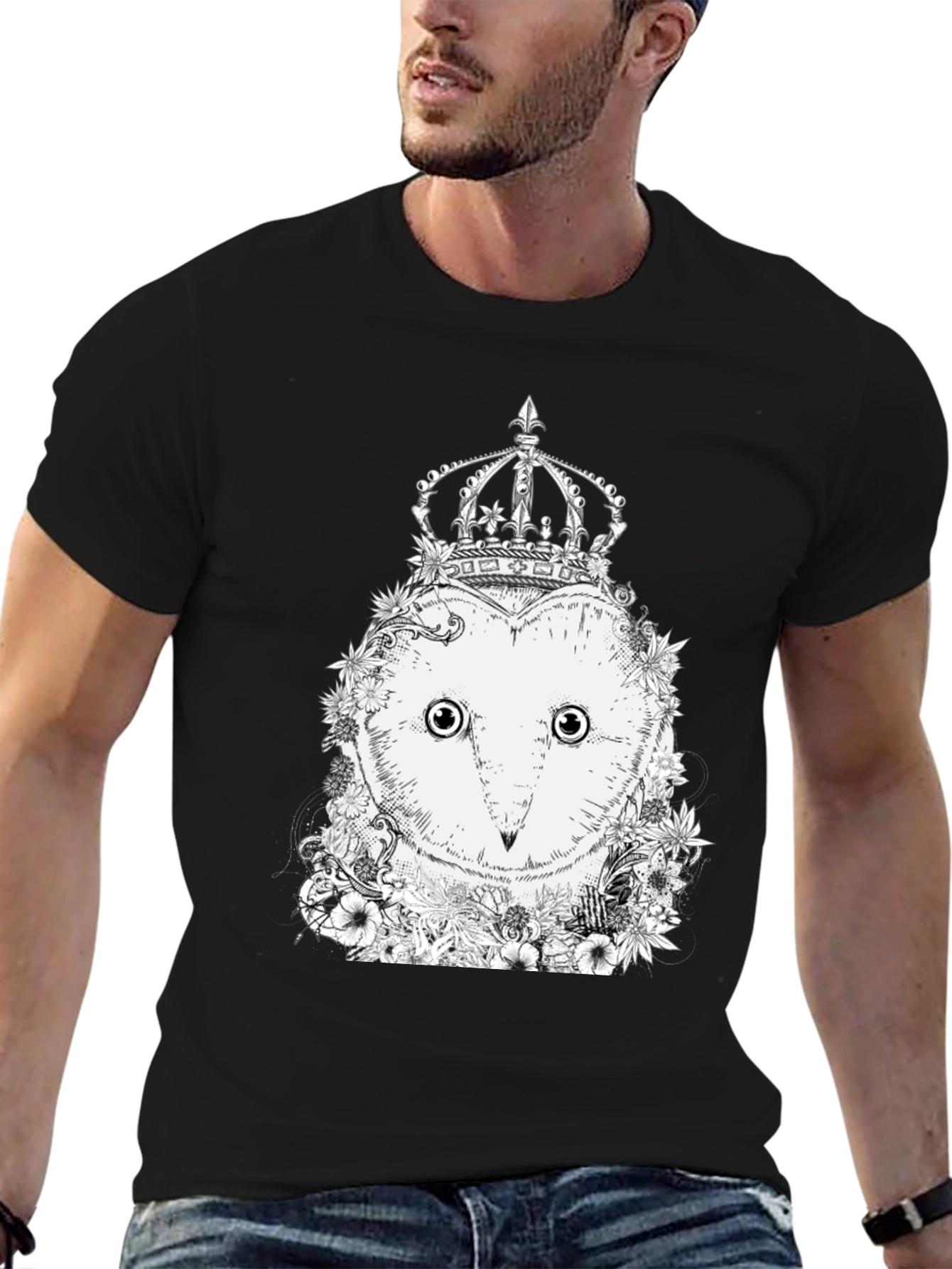 Black Owl Crown Graphic Tee - Unique Design view 6