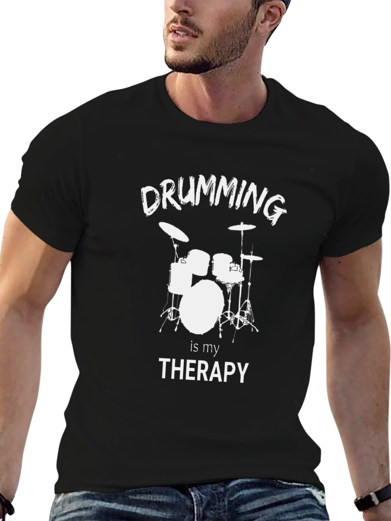 Black Drumming is My Therapy T-Shirt - Black view 6