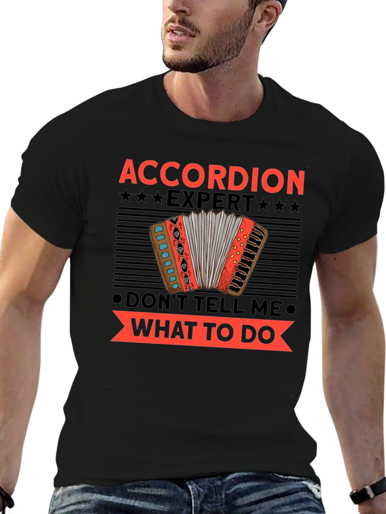 Black Accordion Expert Funny T-Shirt view 6