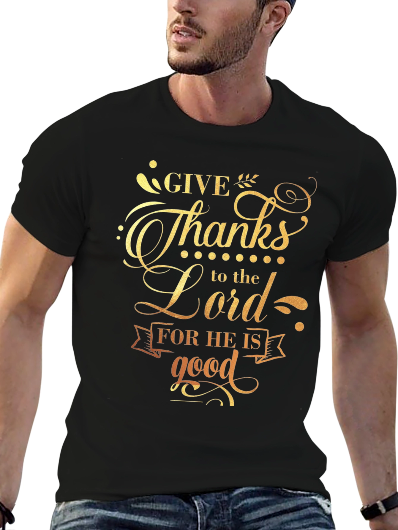 Black Give Thanks to the Lord Black Graphic T-Shirt view 6