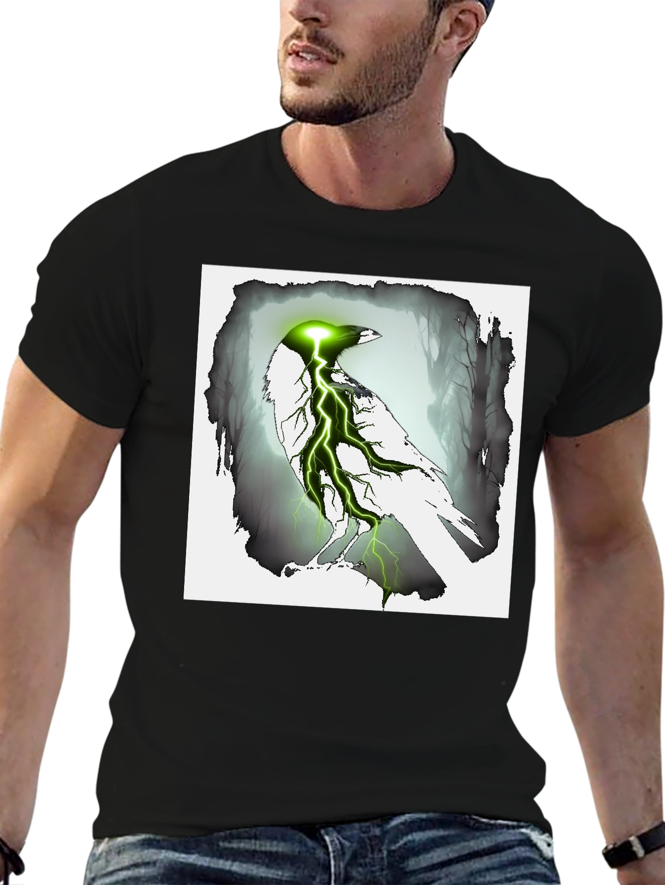 Black Electric Raven Graphic Tee - Dark Fantasy Style view 6