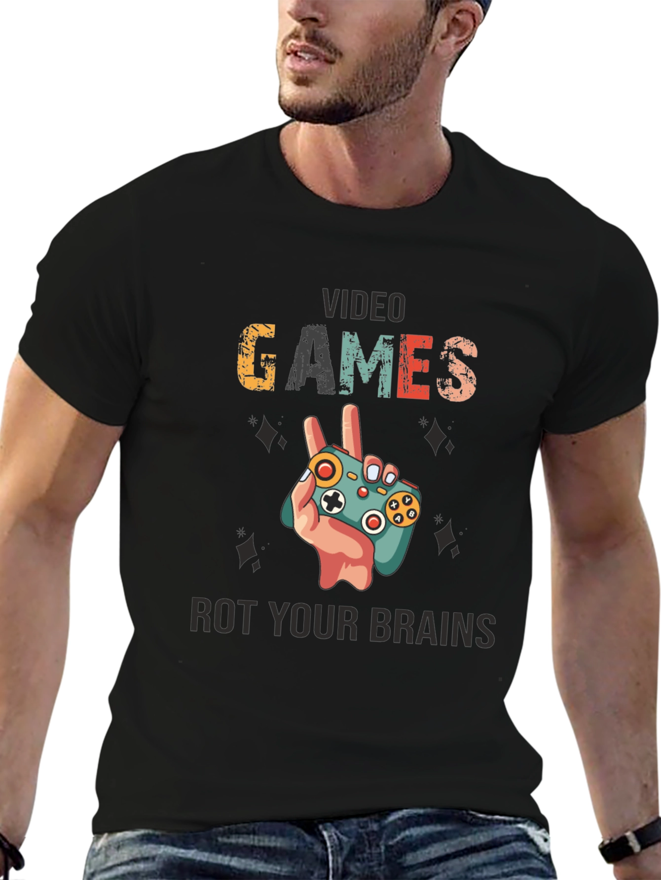 Black Video Games Rot Your Brains T-Shirt view 6