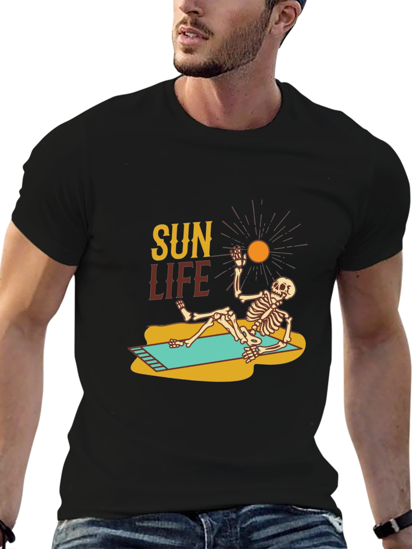 Black Sun Life Skeleton T-Shirt - Relaxed Beach Vibes view 6