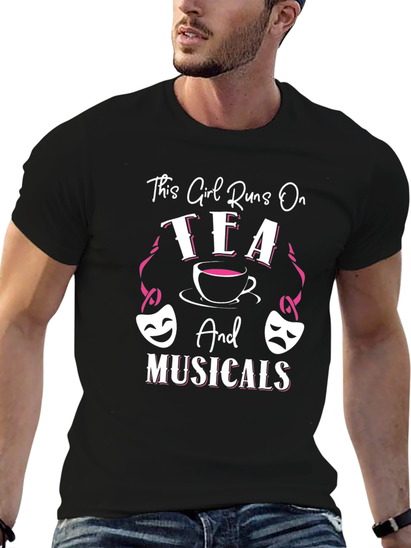 Black This Girl Runs on Tea and Musicals T-Shirt view 6