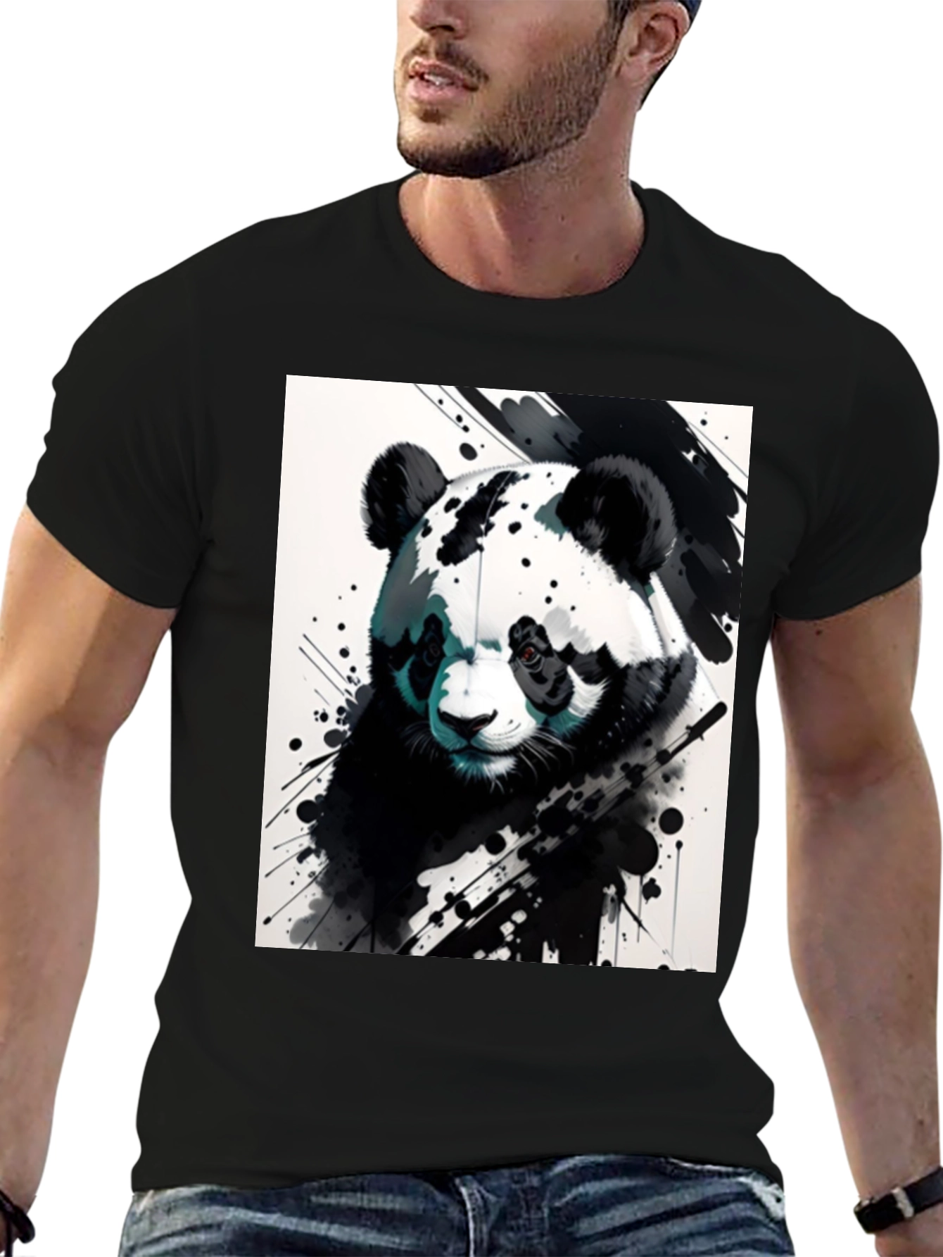 Black Panda Splash Art Black T-Shirt view 6