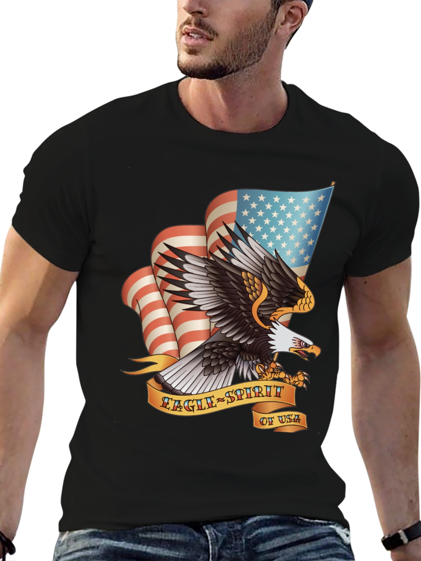 Black Eagle Spirit USA Graphic Print T-Shirt view 6