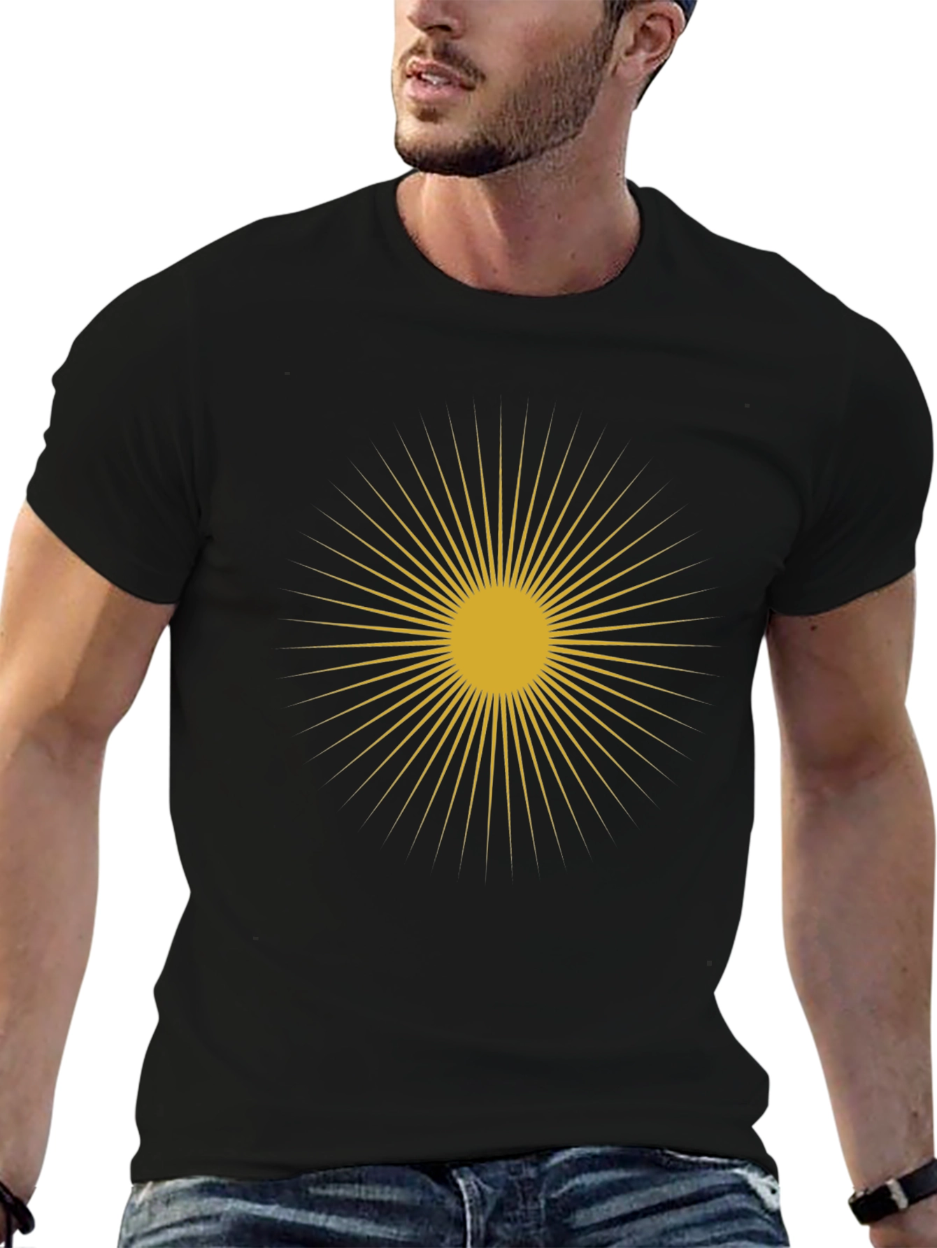 Black Golden Sunburst Graphic Tee view 6