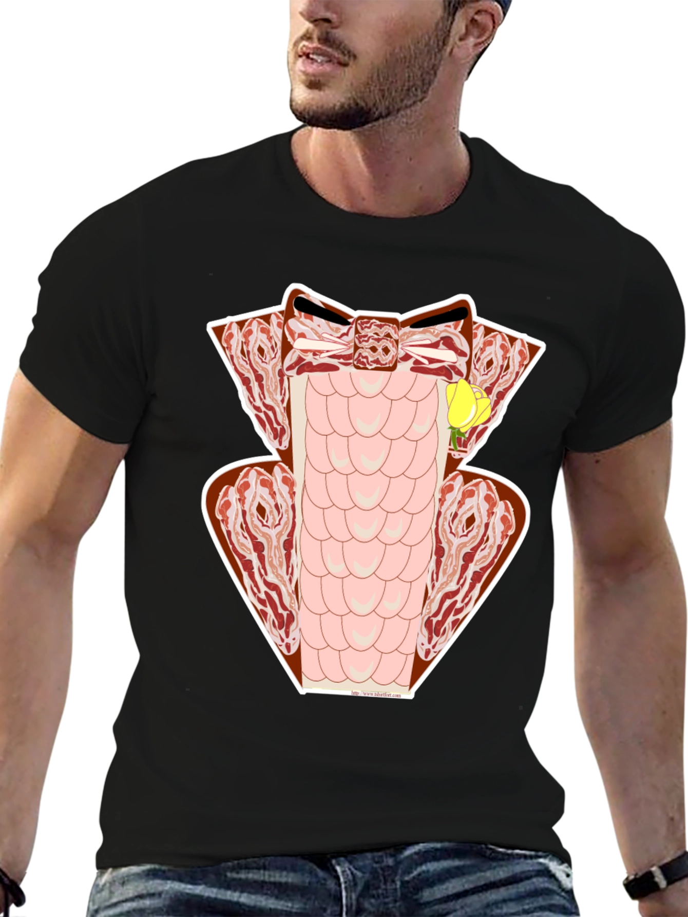 Black Bacon Tuxedo T-Shirt - Novelty Meat Formal Wear view 6