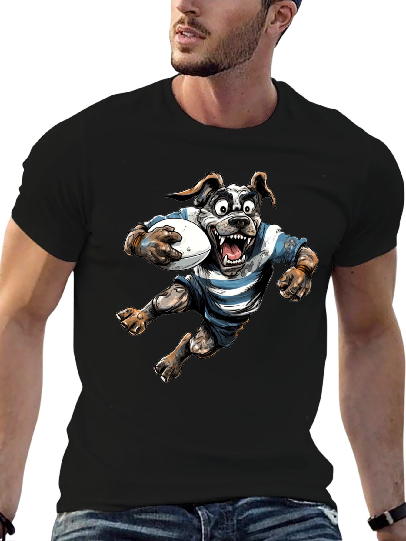 Black Rugby Dog Graphic T-Shirt - Black Cotton Tee view 6