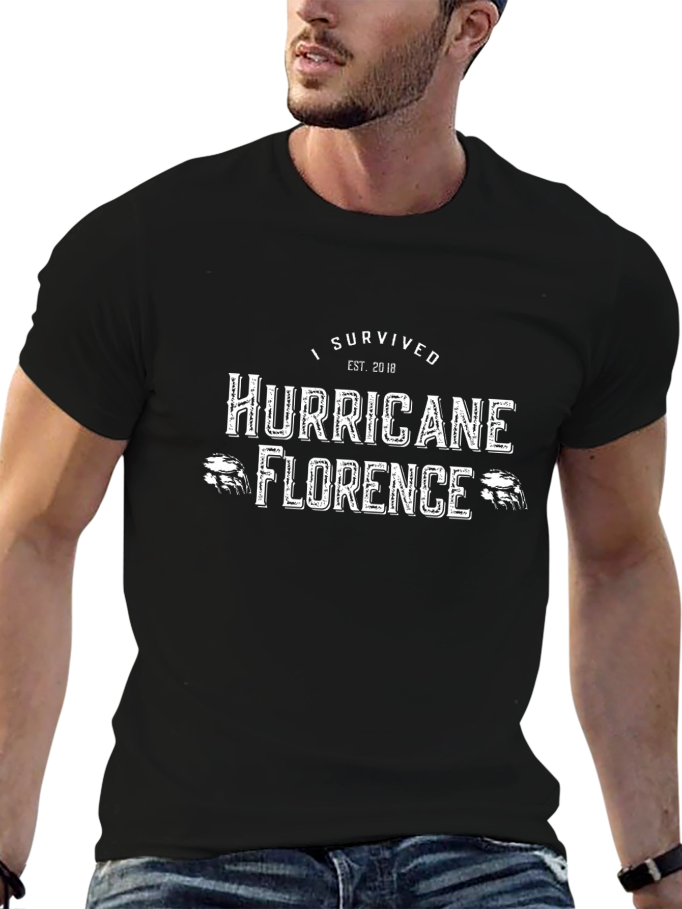 Black I Survived Hurricane Florence Black T-Shirt view 6
