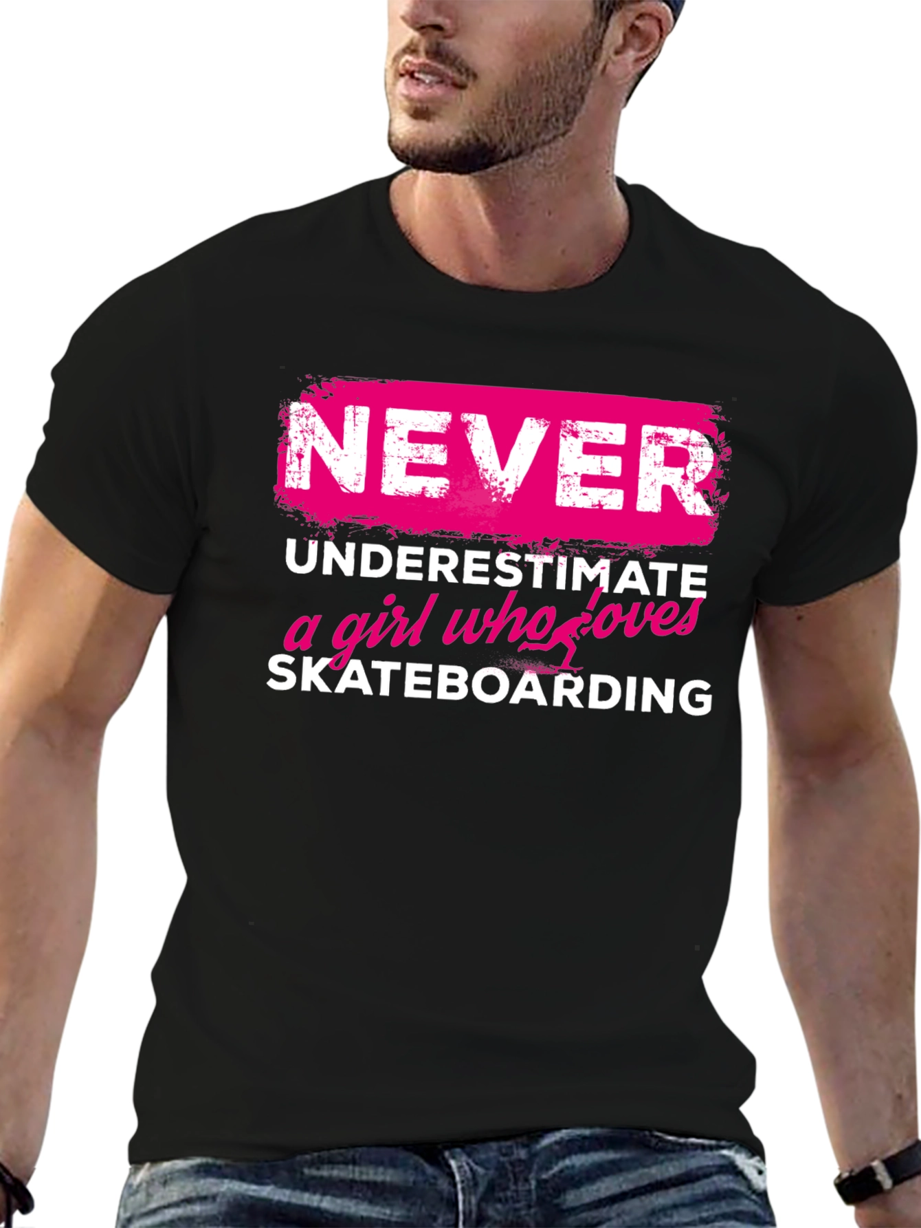 Black Never Underestimate Skateboard Girl T-Shirt view 6