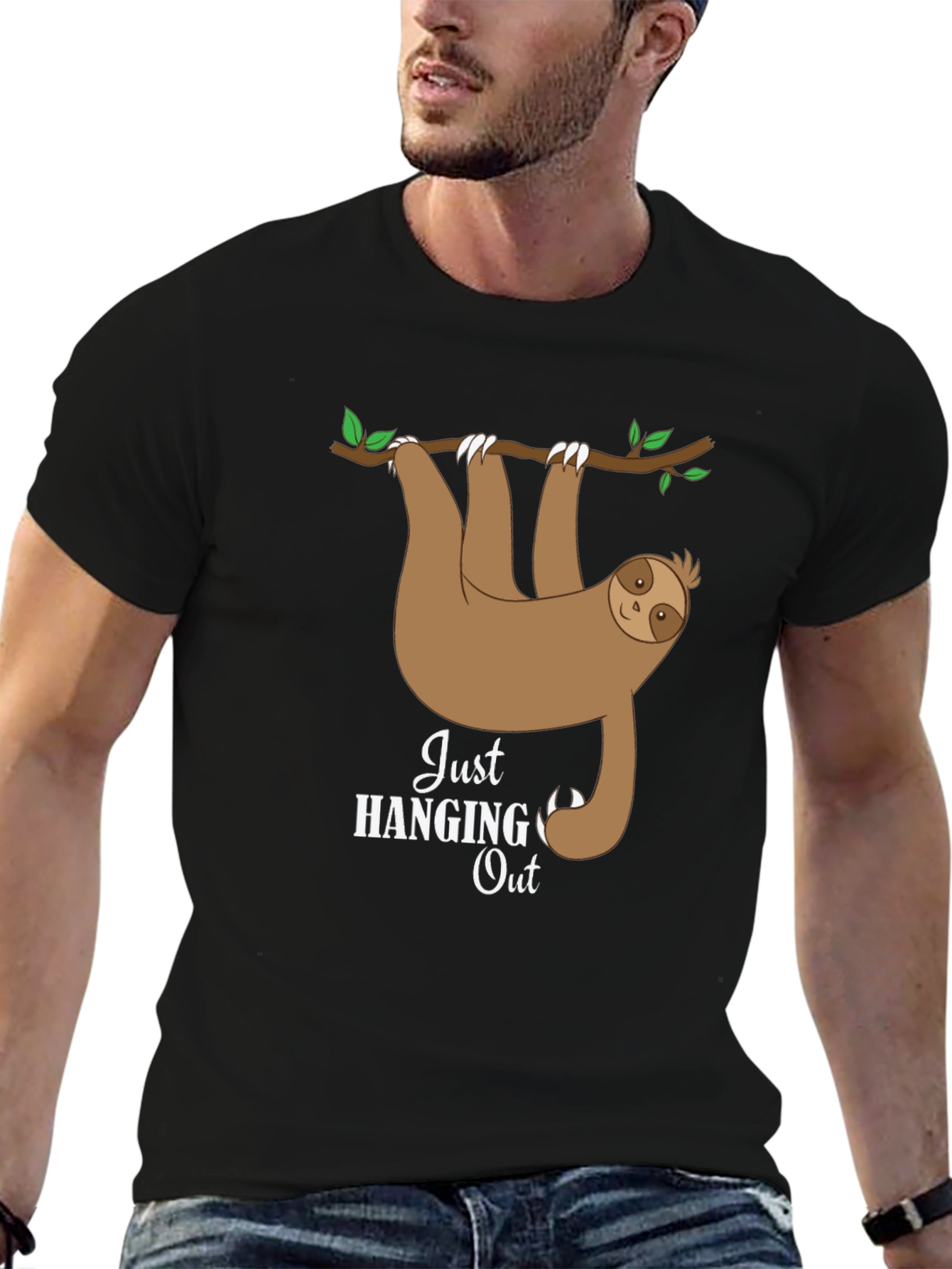 Black Hanging Sloth Graphic Tee - Just Hanging Out T-Shirt view 6