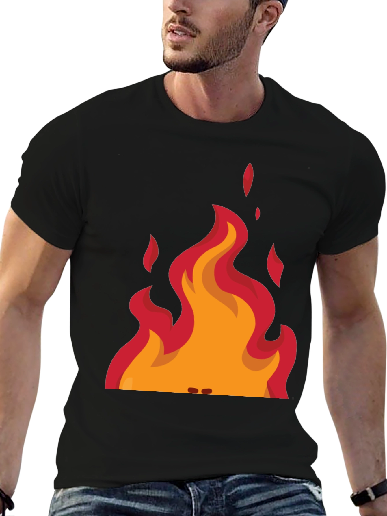 Black Flame Graphic Tee - Black Cotton T-Shirt view 6