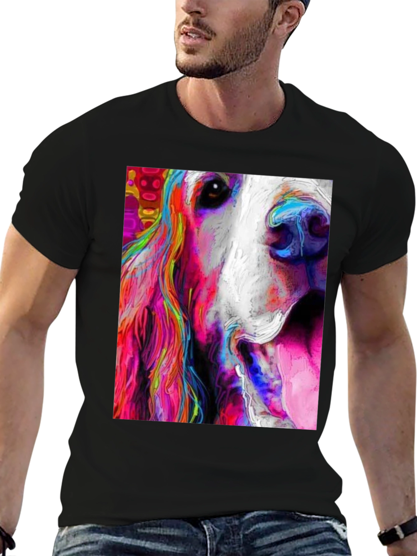 Black Colorful Dog Art Graphic Tee view 6