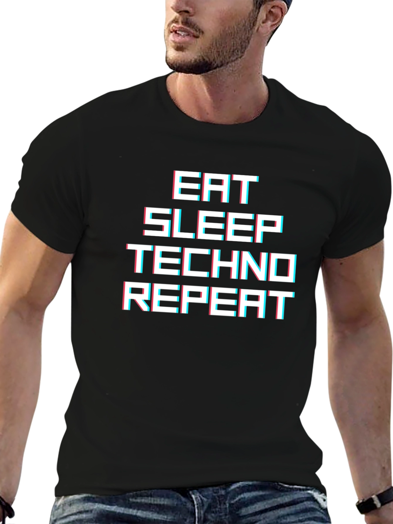 Black Eat Sleep Techno Repeat Graphic Tee view 6