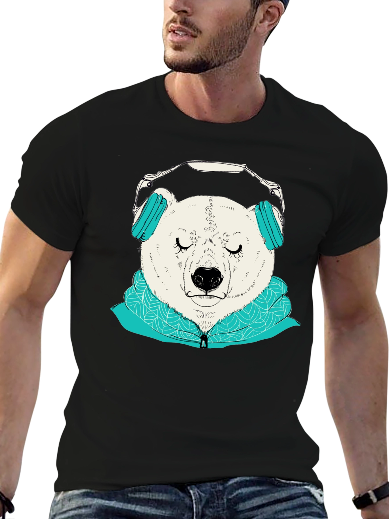 Black Bear with Headphones Graphic Tee view 6